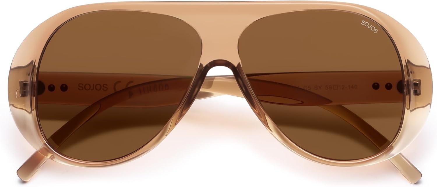 image:imageSOJOS Retro Polarized Oversized 90s Aviator Sunglasses Womens Men Trendy Vintage Square Shades SJ2661Crystal Brown Frame Brown Lens