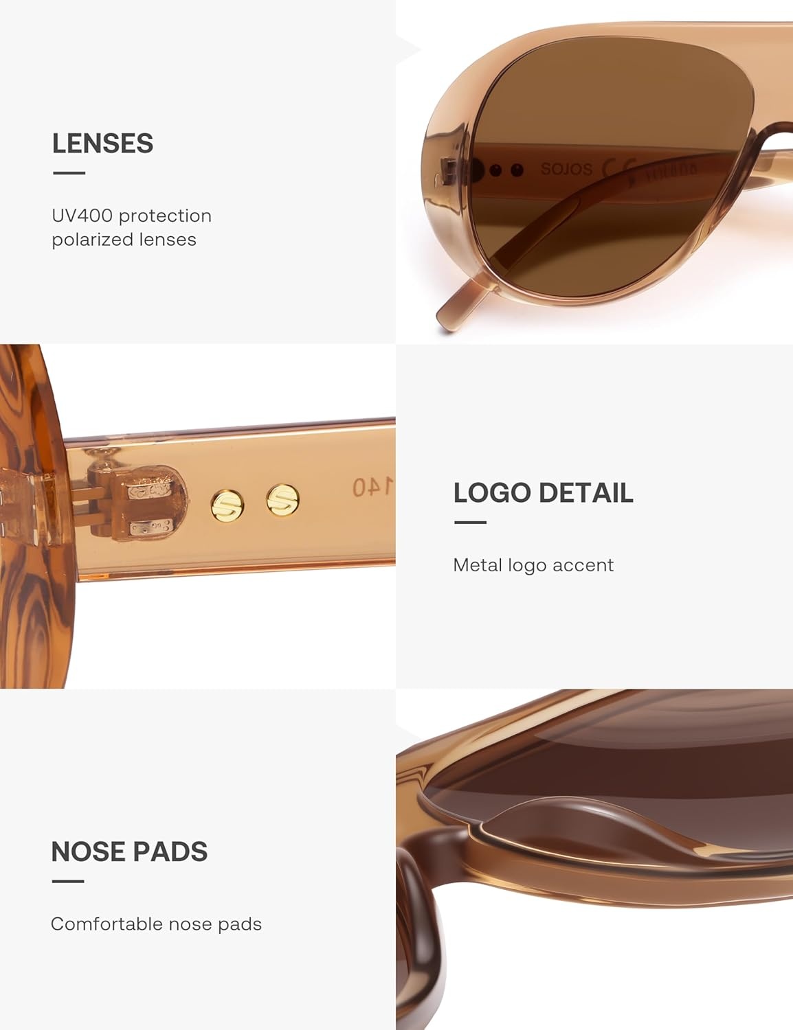 image:imageSOJOS Retro Polarized Oversized 90s Aviator Sunglasses Womens Men Trendy Vintage Square Shades SJ2661Crystal Brown Frame Brown Lens