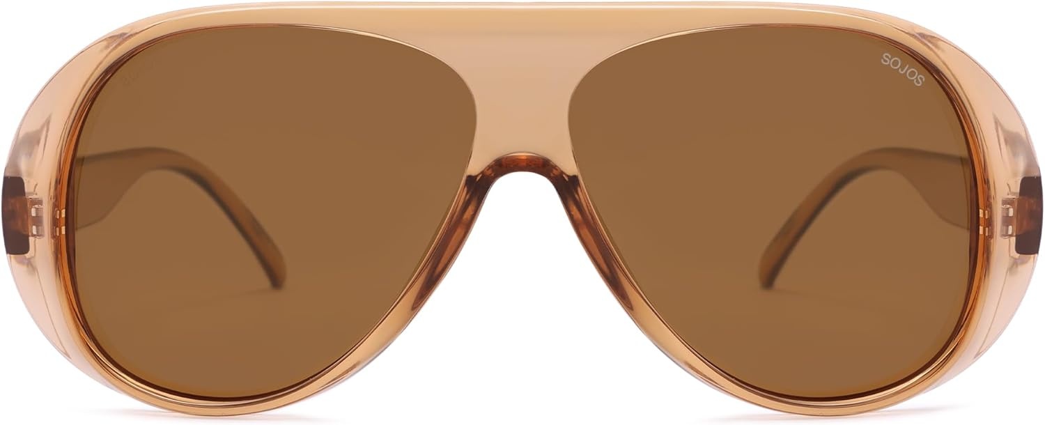 image:imageSOJOS Retro Polarized Oversized 90s Aviator Sunglasses Womens Men Trendy Vintage Square Shades SJ2661Crystal Brown Frame Brown Lens
