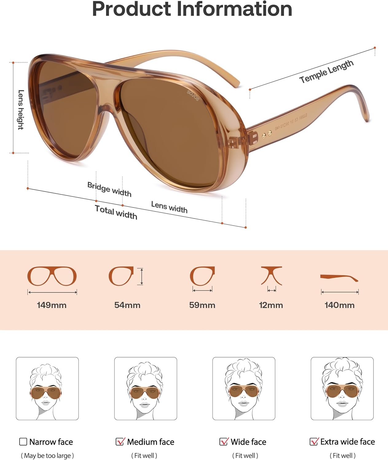 image:imageSOJOS Retro Polarized Oversized 90s Aviator Sunglasses Womens Men Trendy Vintage Square Shades SJ2661Crystal Brown Frame Brown Lens