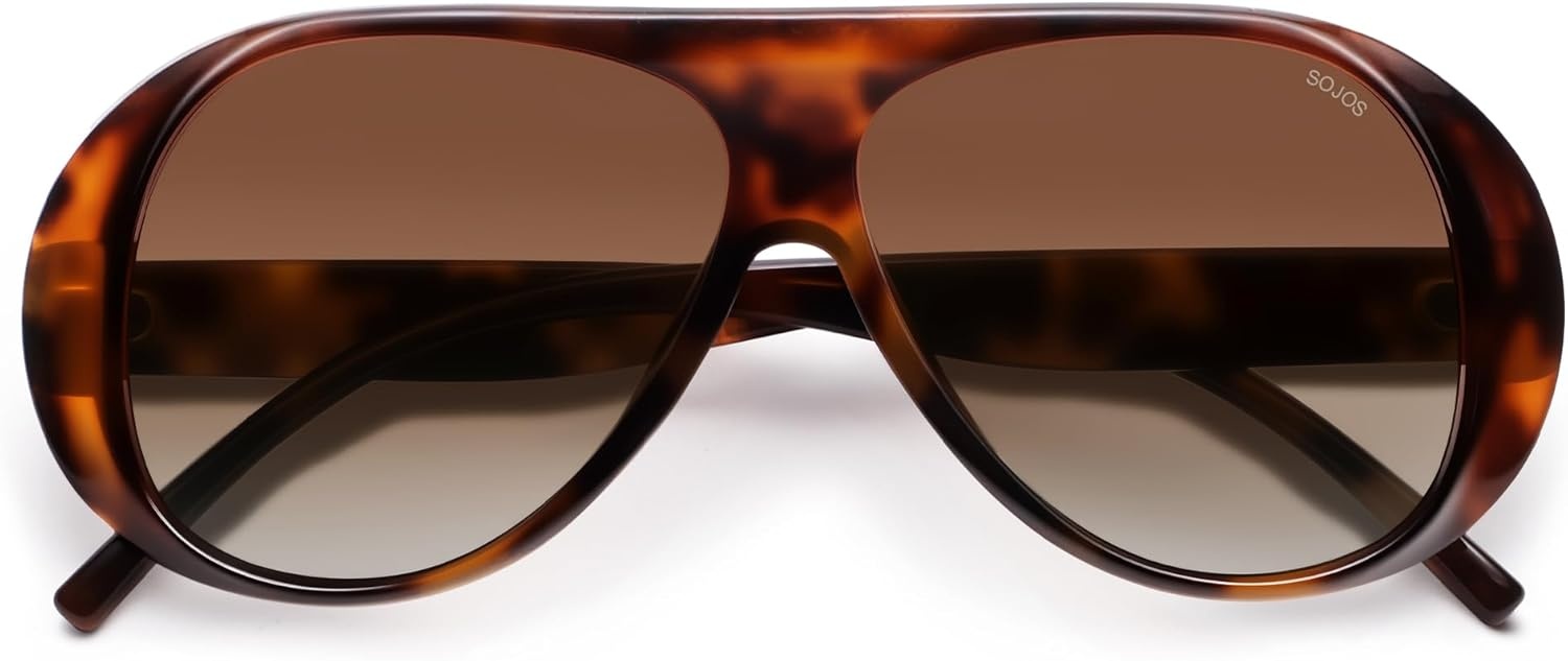 image:imageSOJOS Retro Polarized Oversized 90s Aviator Sunglasses Womens Men Trendy Vintage Square Shades SJ2661Tortoise Frame Brown Grading Lens