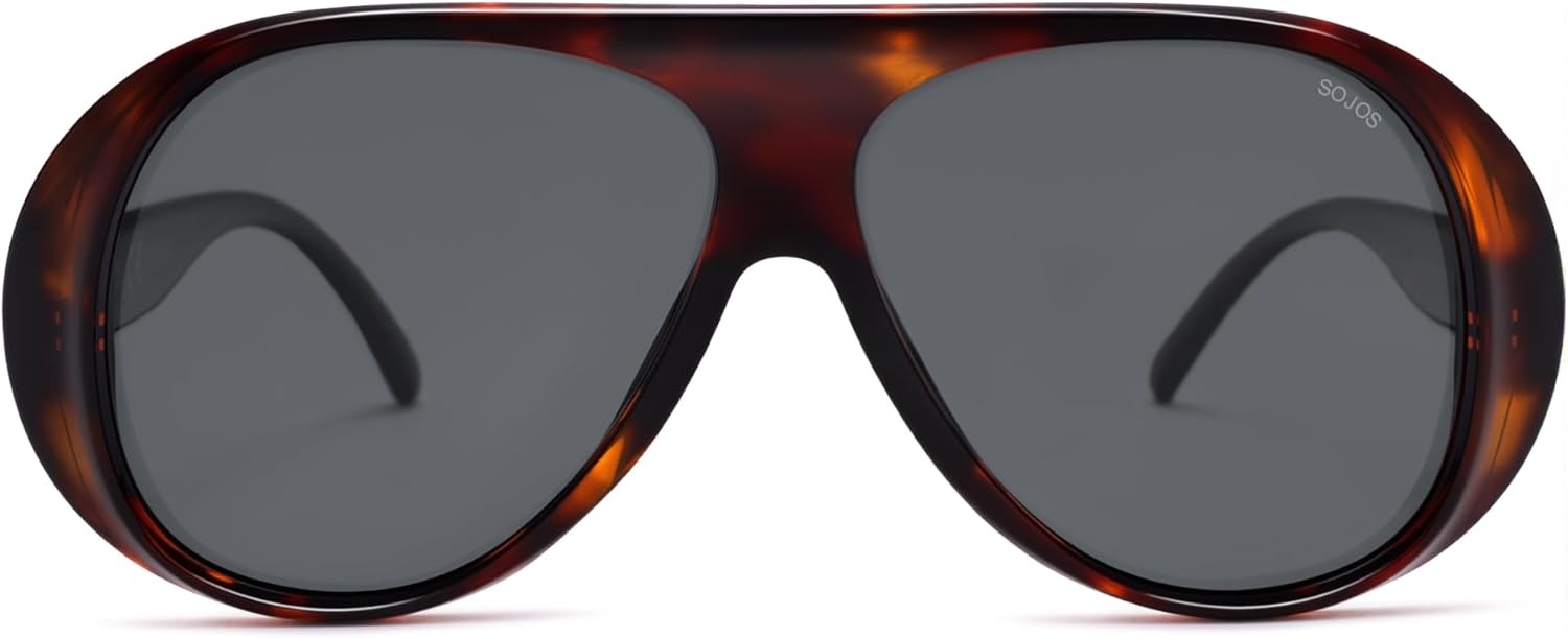 image:imageSOJOS Retro Polarized Oversized 90s Aviator Sunglasses Womens Men Trendy Vintage Square Shades SJ2661Tortoise Frame Grey Lens