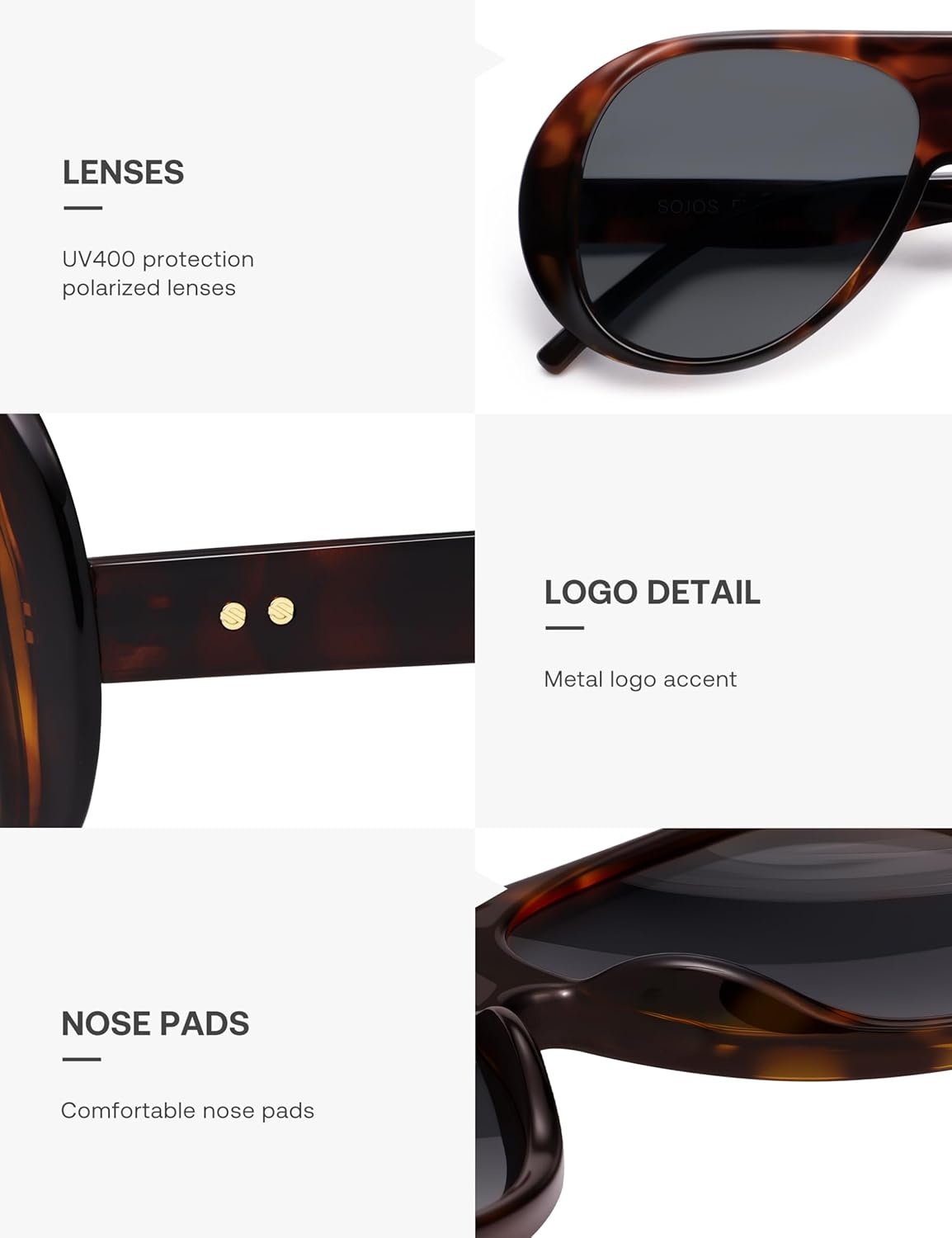 image:imageSOJOS Retro Polarized Oversized 90s Aviator Sunglasses Womens Men Trendy Vintage Square Shades SJ2661Tortoise Frame Grey Lens