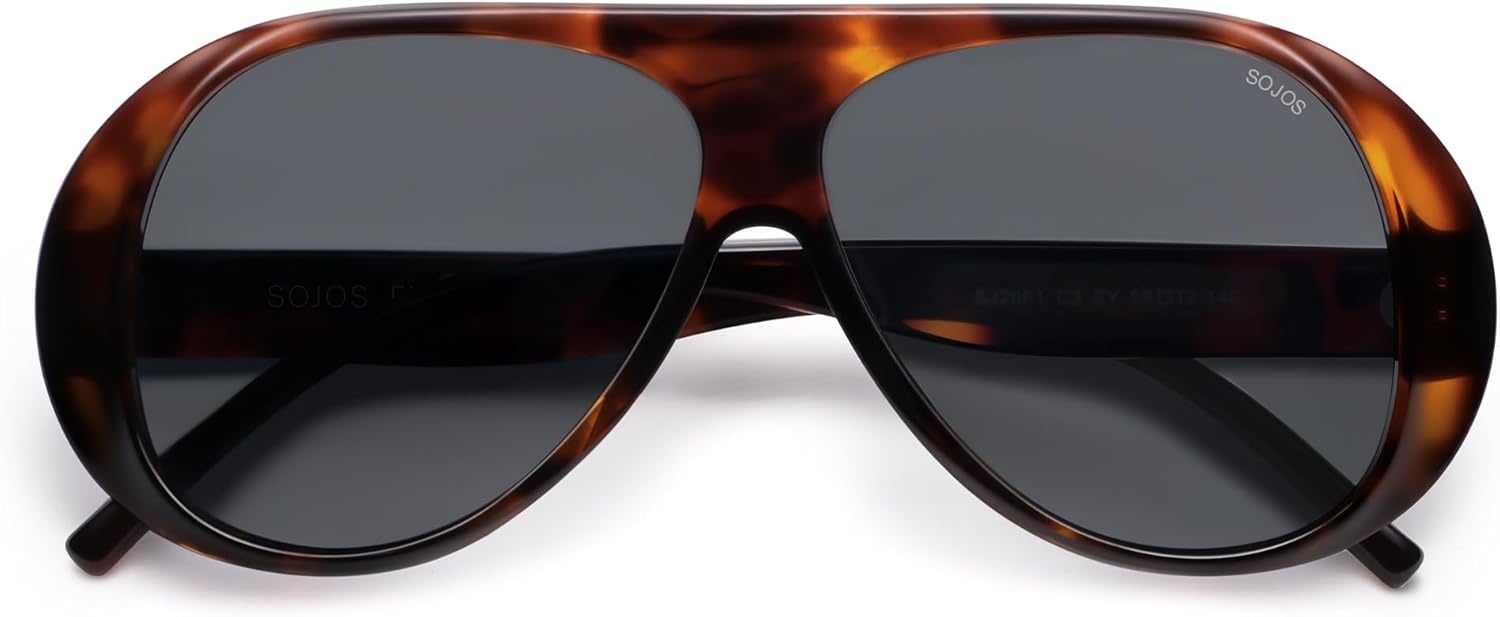 image:imageSOJOS Retro Polarized Oversized 90s Aviator Sunglasses Womens Men Trendy Vintage Square Shades SJ2661Tortoise Frame Grey Lens