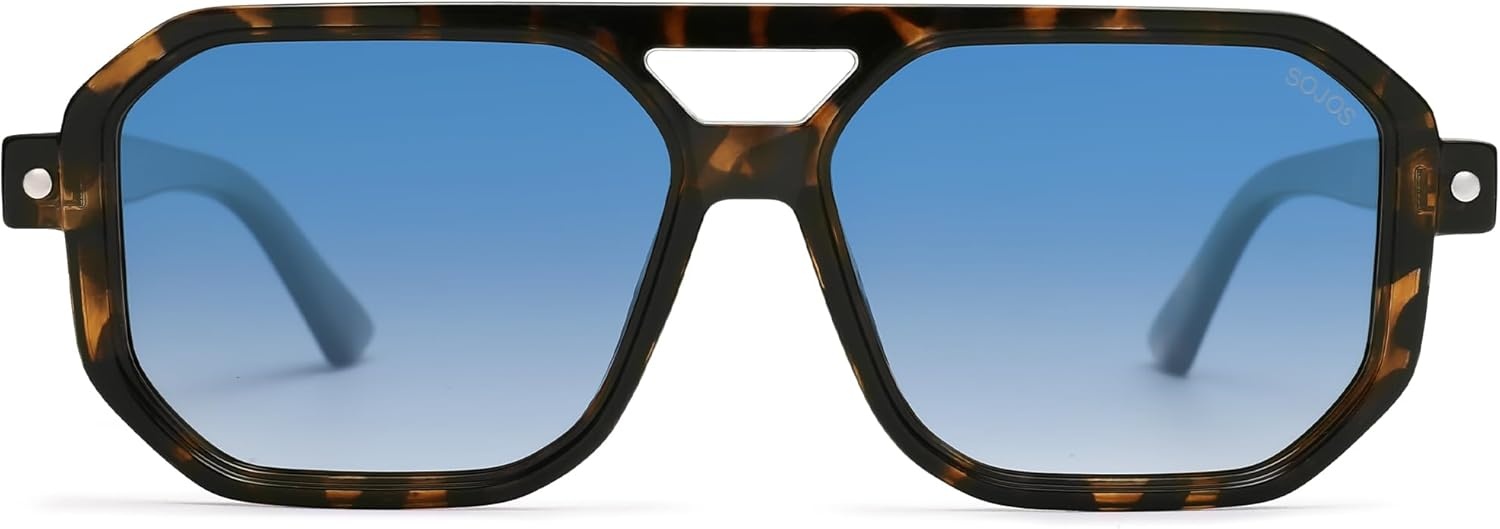 image:imageSOJOS Retro Polarized Square Aviator Sunglasses for Women Men Vintage 70s UV400 Protection Shade SJ2609Tortoise Blue Grading Lens