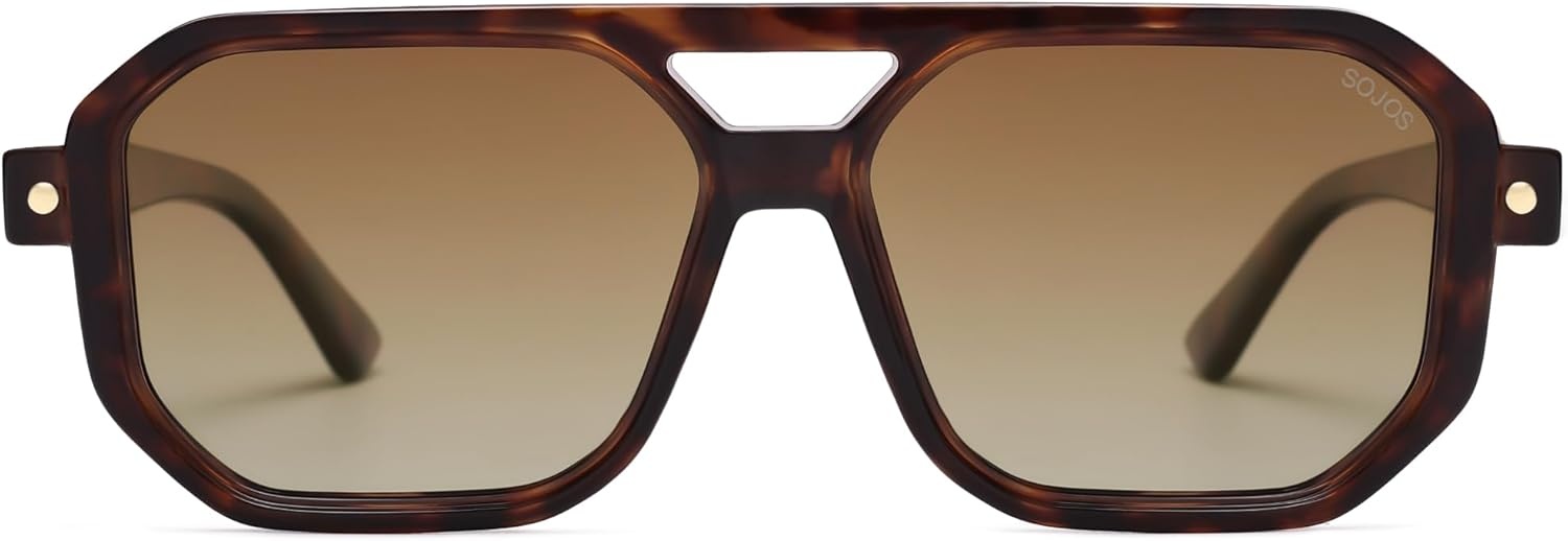 image:imageSOJOS Retro Polarized Square Aviator Sunglasses for Women Men Vintage 70s UV400 Protection Shade SJ2609Tortoise Brown Grading Lens