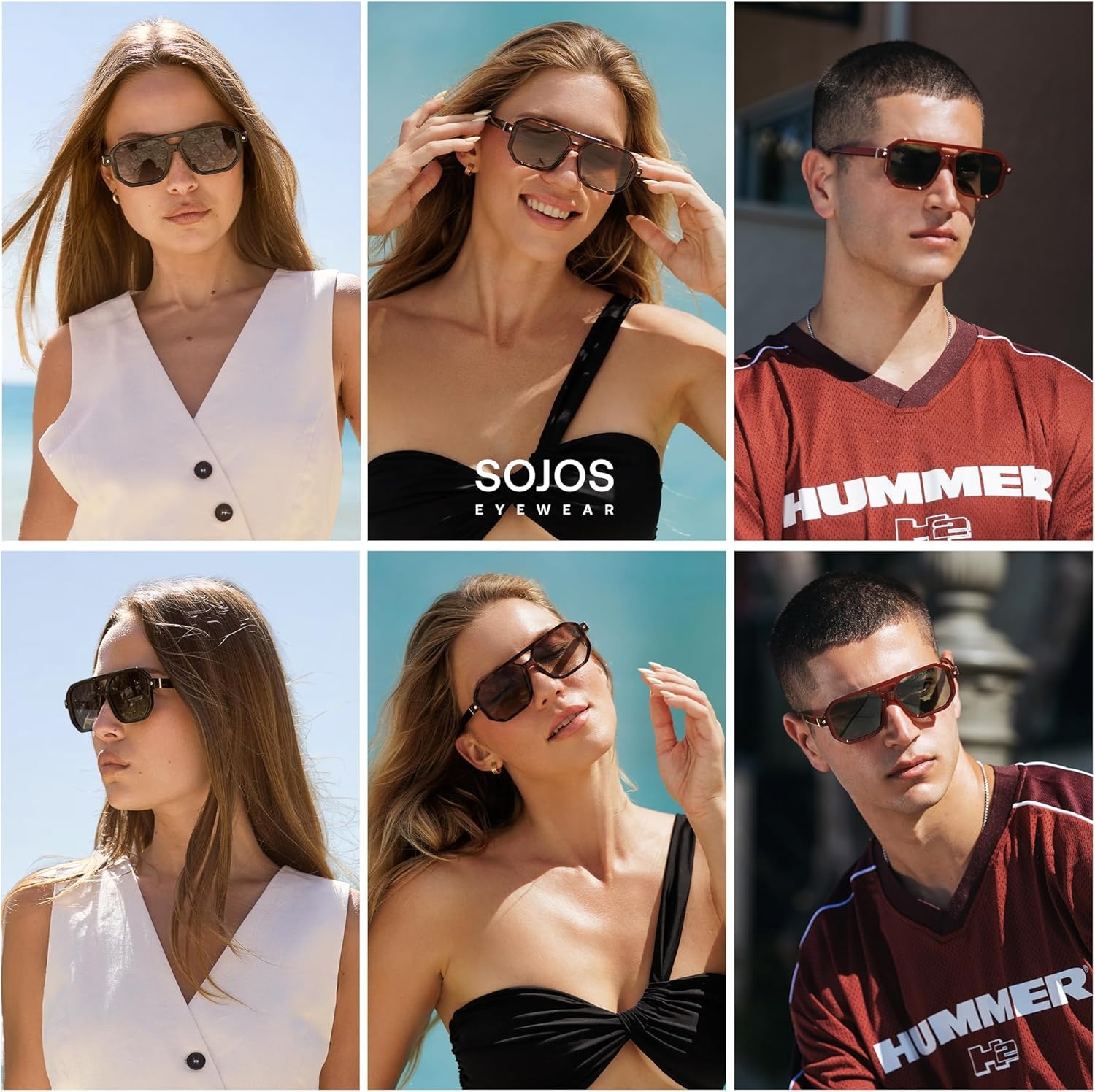 image:imageSOJOS Retro Polarized Square Aviator Sunglasses for Women Men Vintage 70s UV400 Protection Shade SJ2609Tortoise Brown Grading Lens