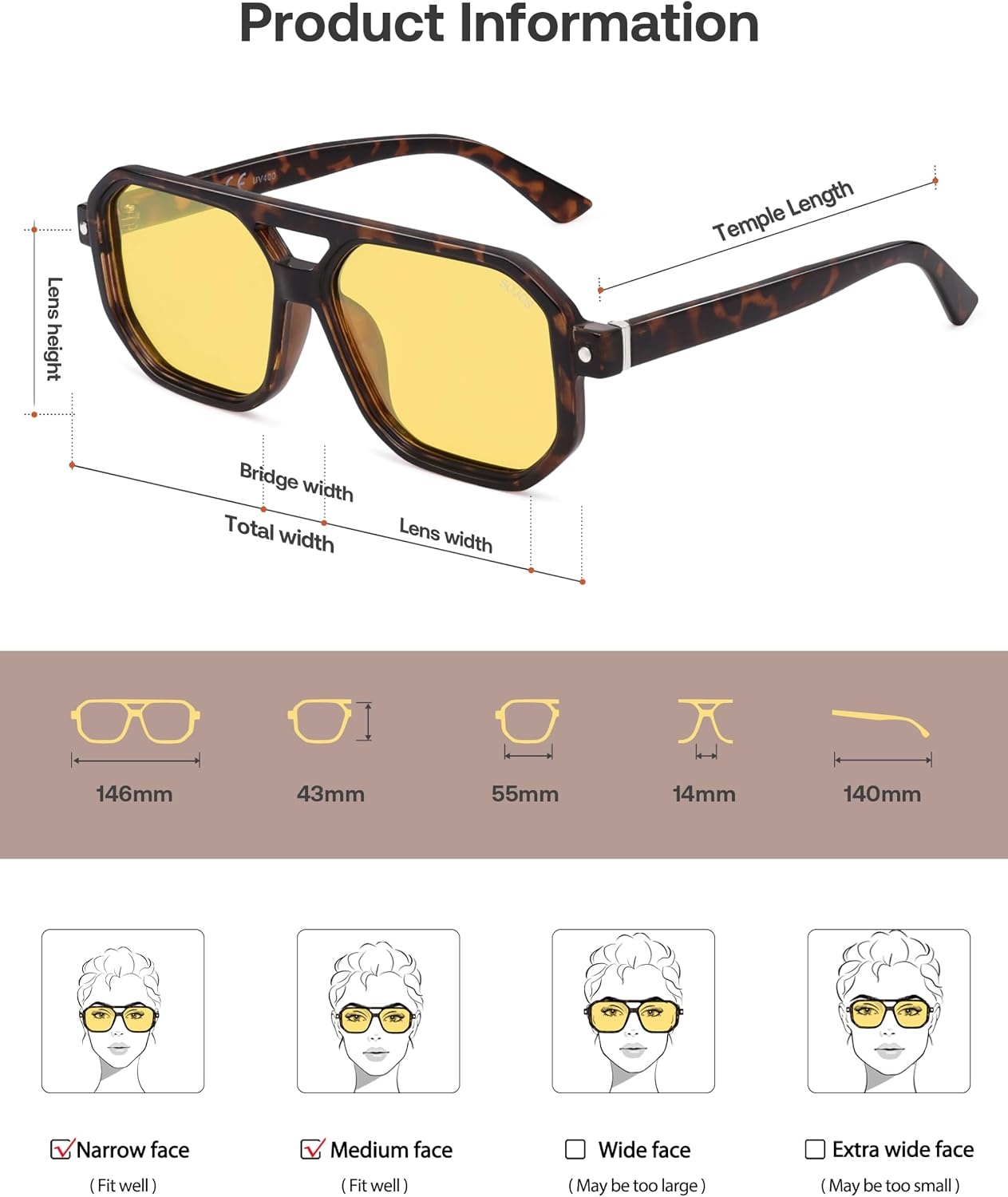 image:imageSOJOS Retro Polarized Square Aviator Sunglasses for Women Men Vintage 70s UV400 Protection Shade SJ2609Tortoise Yellow Lens