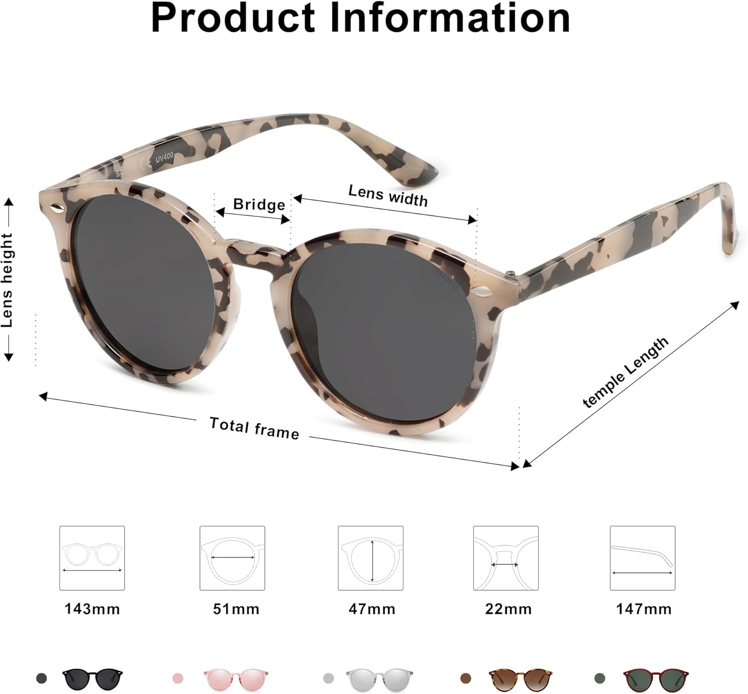 image:imageSOJOS Retro Round Polarized Sunglasses for Women Men Classic Vintage Sunnies SJ2069Beige TortoiseGrey  Tortoise Temples
