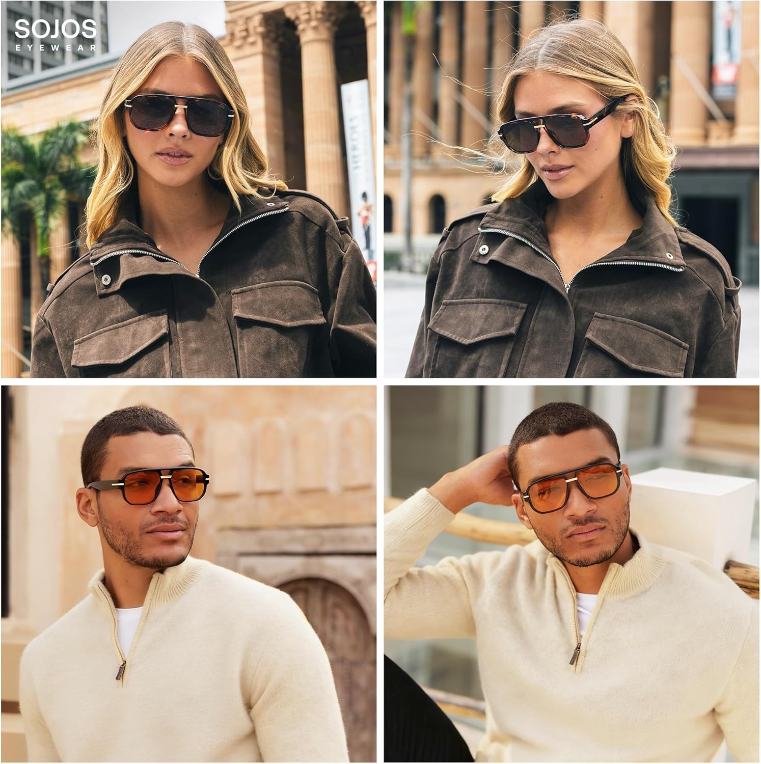 image:imageSOJOS Retro Square Aviator Sunglasses for Women Men 80s 90s Vintage Trendy Polarized Aviators SJ2692BlackGrey