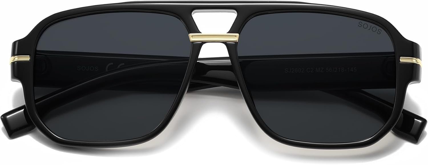 image:imageSOJOS Retro Square Aviator Sunglasses for Women Men 80s 90s Vintage Trendy Polarized Aviators SJ2692BlackGrey