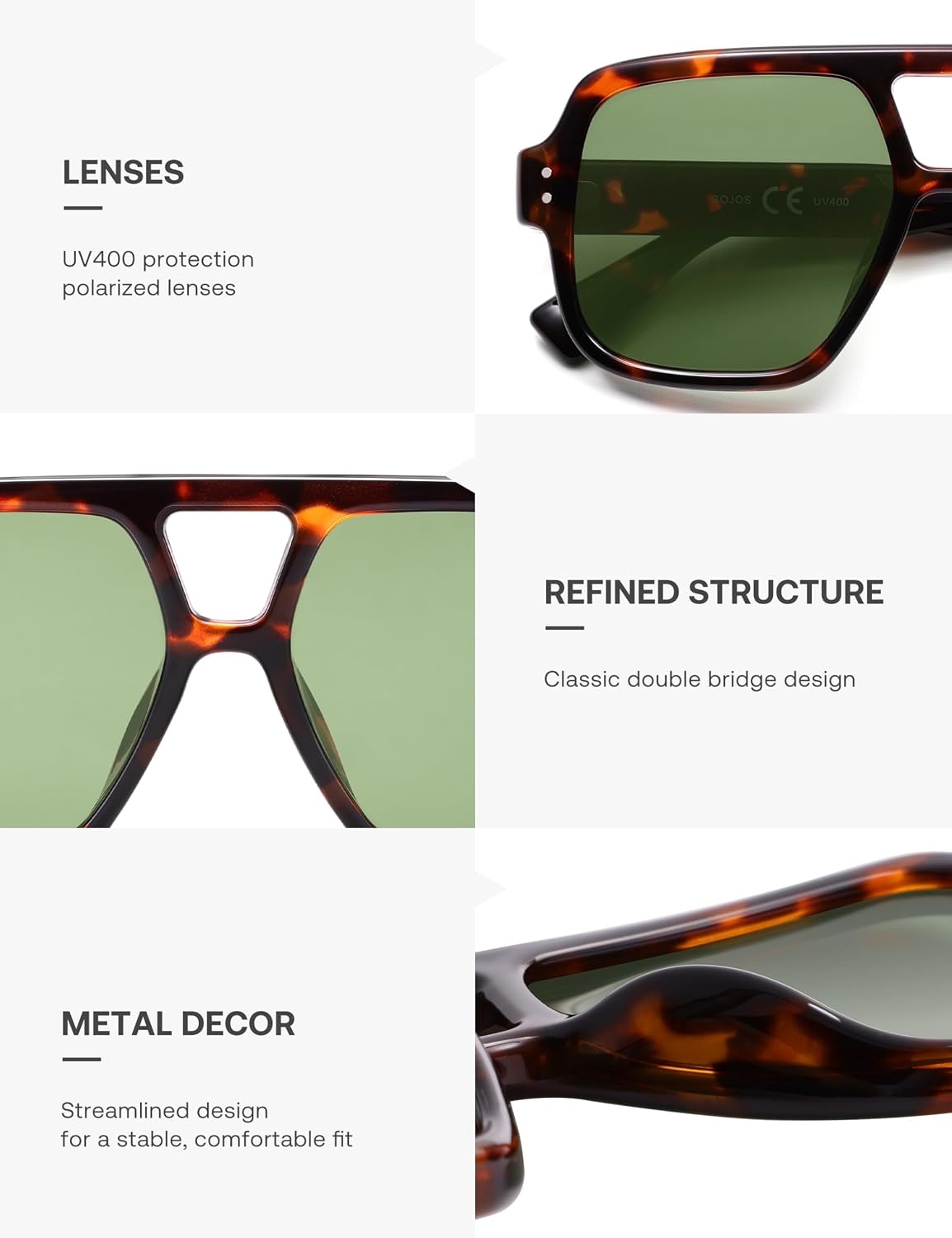 image:imageSOJOS Retro Square Polarized Aviator Sunglasses Womens Mens Trendy Vintage Aviators Shades SJ2613Brown TortoiseGreen