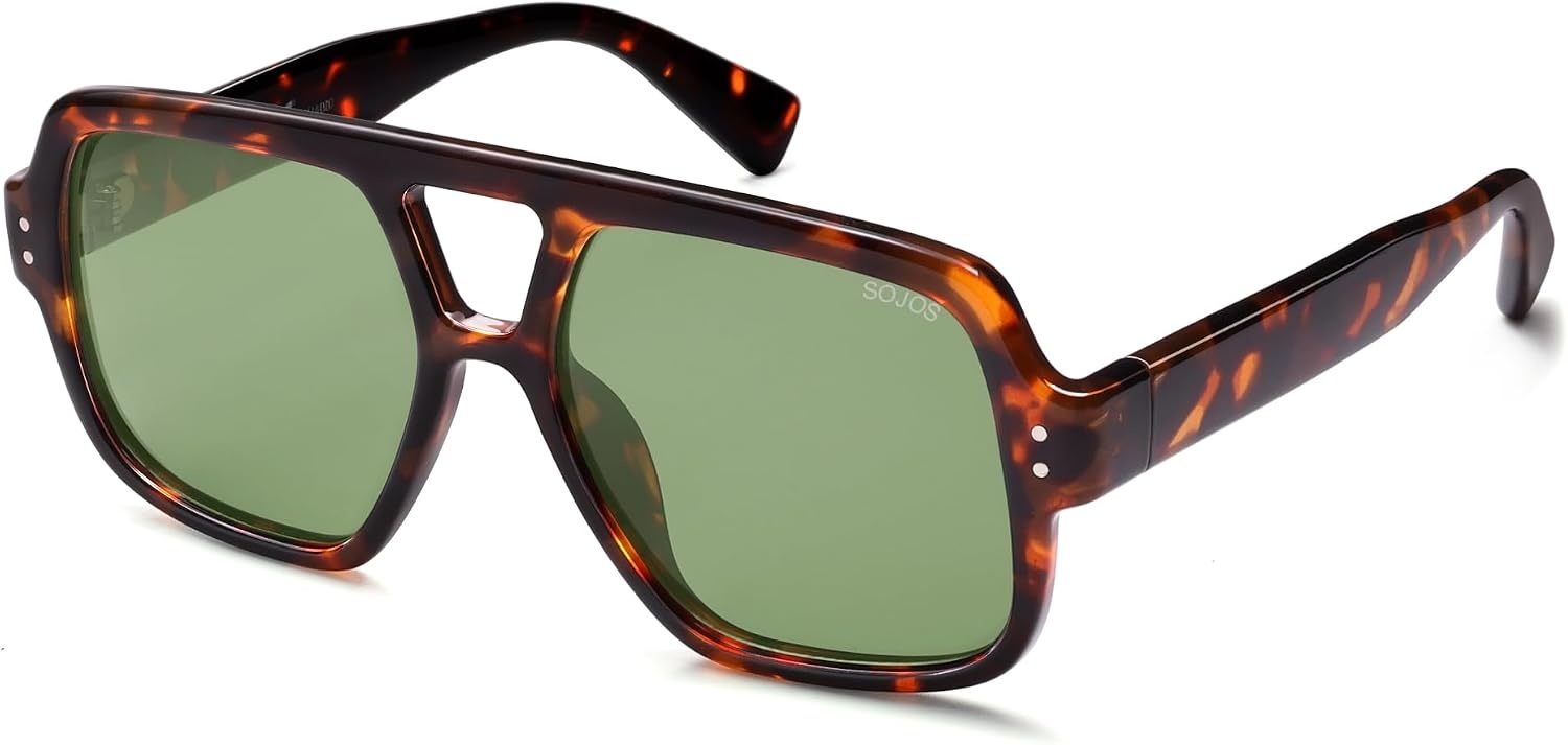 image:imageSOJOS Retro Square Polarized Aviator Sunglasses Womens Mens Trendy Vintage Aviators Shades SJ2613Brown TortoiseGreen