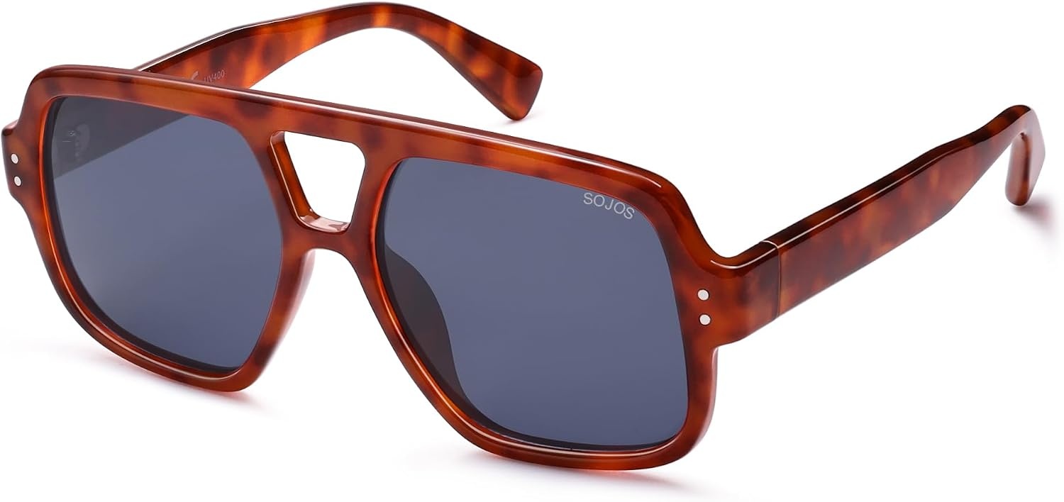 image:imageSOJOS Retro Square Polarized Aviator Sunglasses Womens Mens Trendy Vintage Aviators Shades SJ2613Caramel TortoiseBlue