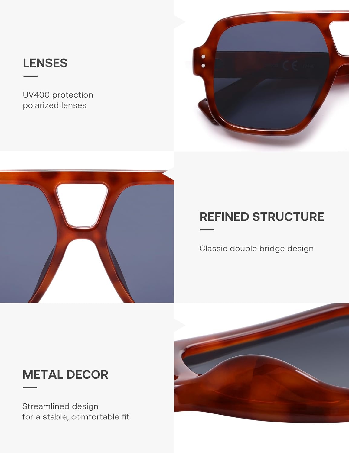 image:imageSOJOS Retro Square Polarized Aviator Sunglasses Womens Mens Trendy Vintage Aviators Shades SJ2613Caramel TortoiseBlue