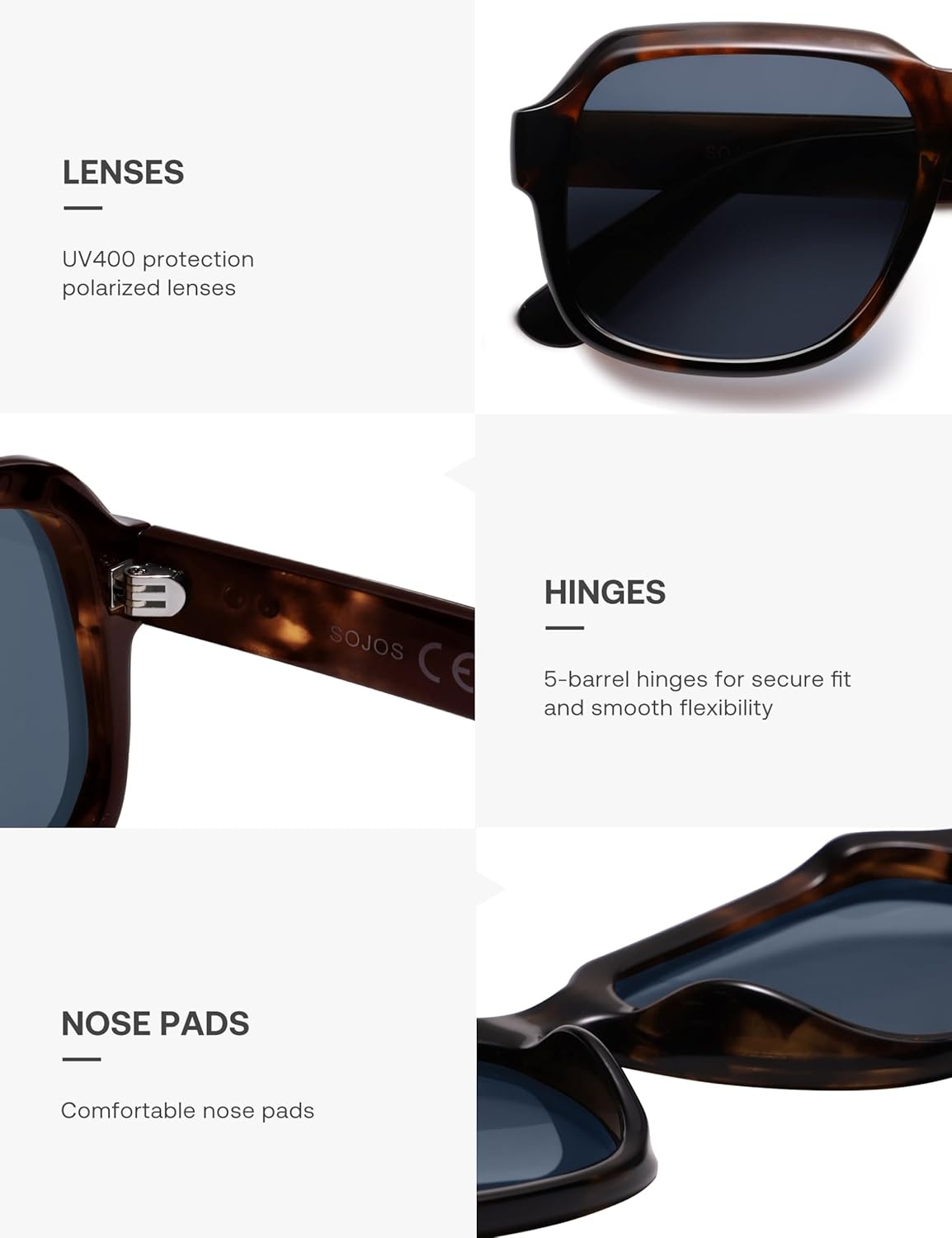 image:imageSOJOS Retro Square Polarized Sunglasses Womens Mens Chic Vintage Oversized Old Money Shades SJ2616Dark TortoiseDark Blue
