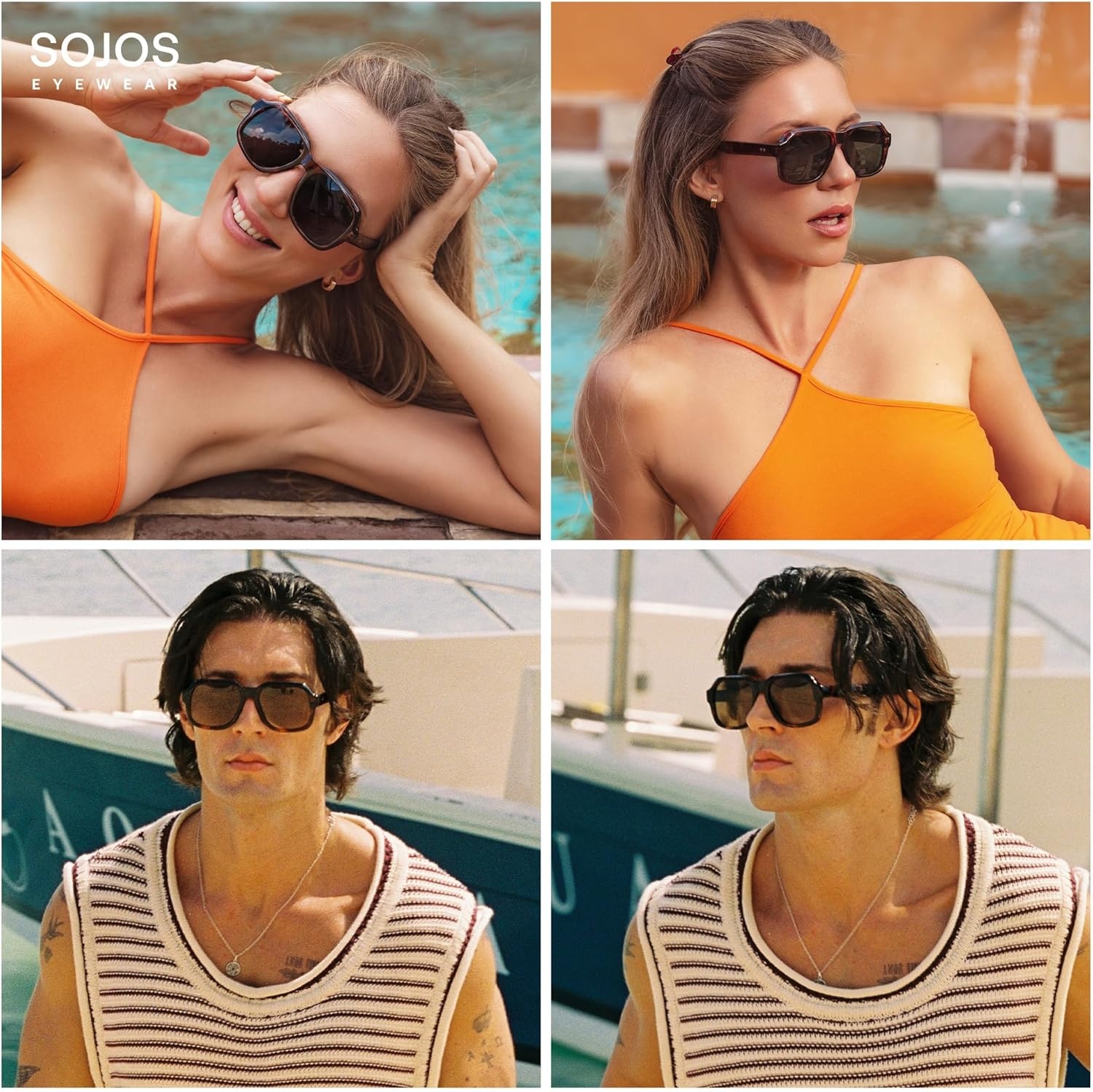 image:imageSOJOS Retro Square Polarized Sunglasses Womens Mens Chic Vintage Oversized Old Money Shades SJ2616TortoiseGreen