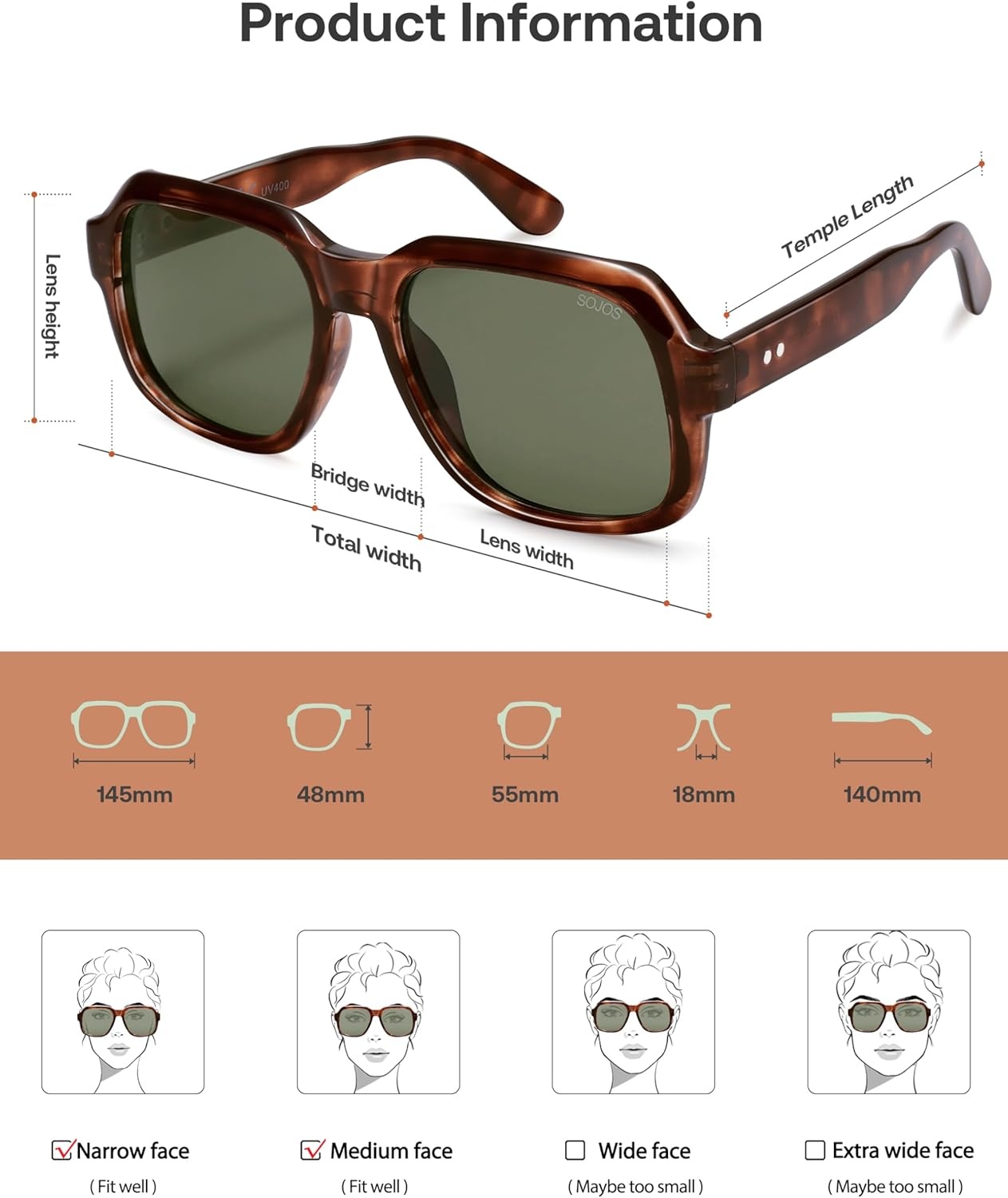 image:imageSOJOS Retro Square Polarized Sunglasses Womens Mens Chic Vintage Oversized Old Money Shades SJ2616TortoiseGreen