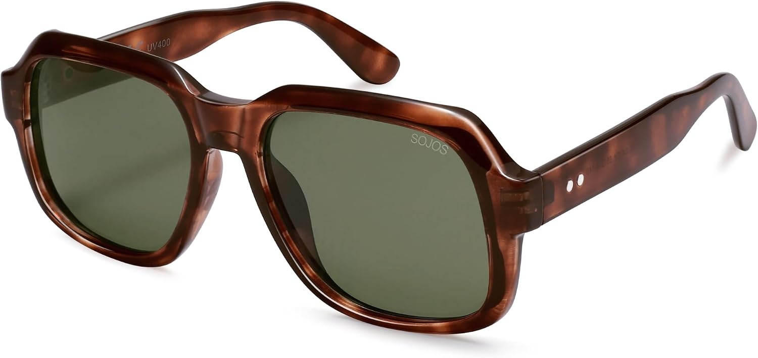 image:imageSOJOS Retro Square Polarized Sunglasses Womens Mens Chic Vintage Oversized Old Money Shades SJ2616TortoiseGreen