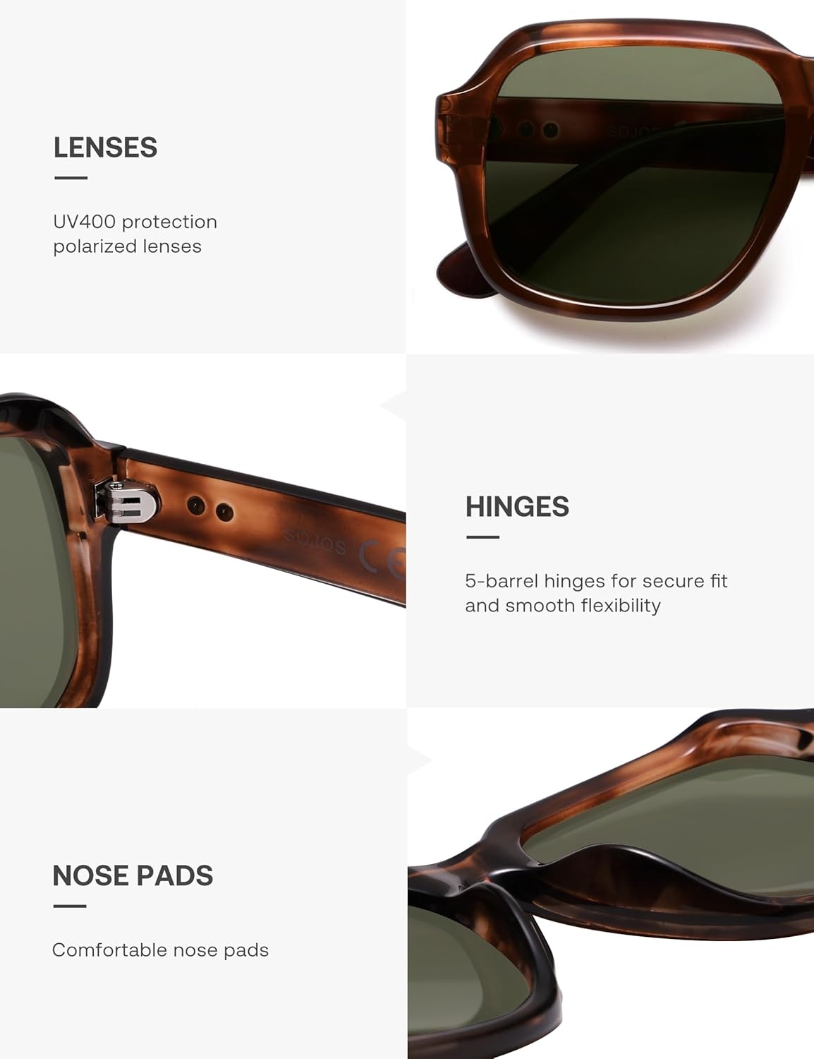 image:imageSOJOS Retro Square Polarized Sunglasses Womens Mens Chic Vintage Oversized Old Money Shades SJ2616TortoiseGreen