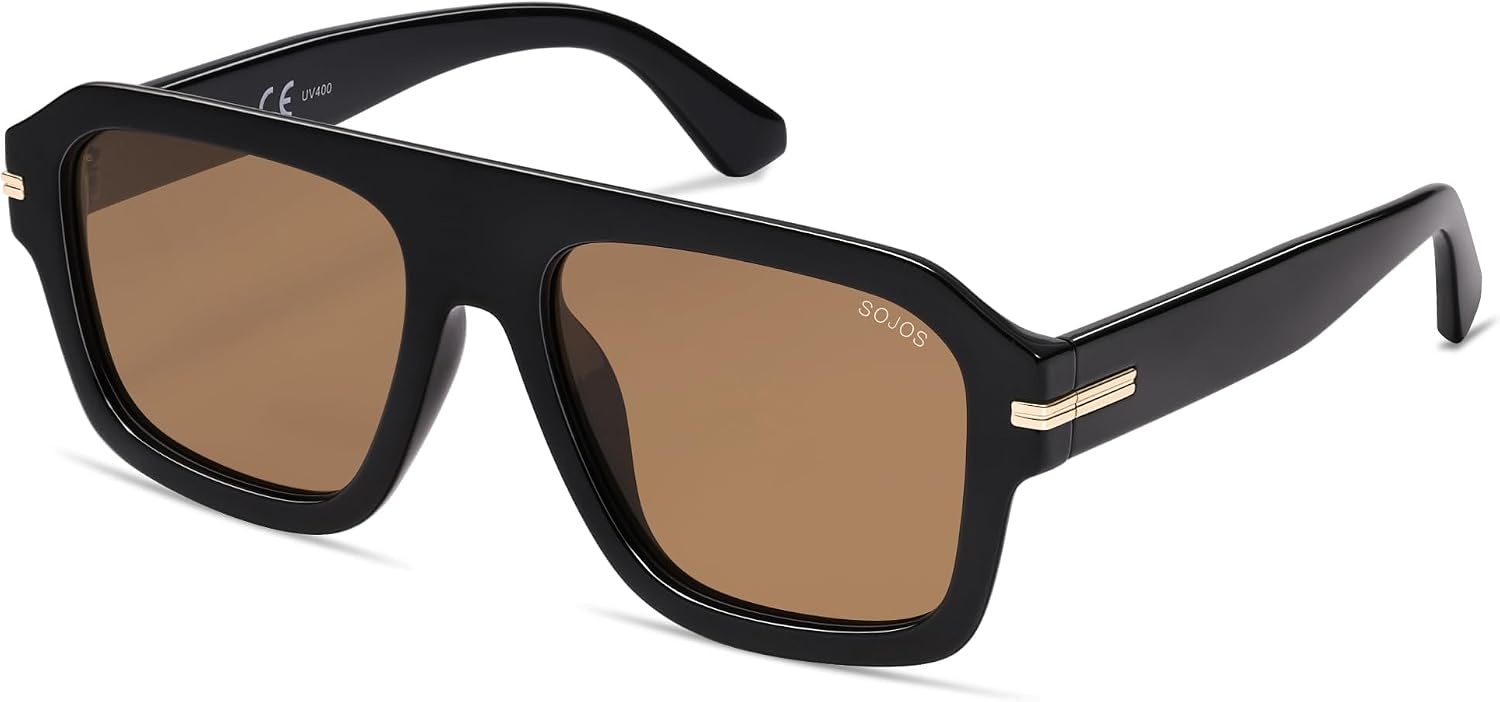 image:imageSOJOS Retro Thick Polarized Aviator Sunglasses for Women Men Vintage Oversized Square Shades SJ2384BlackBrown