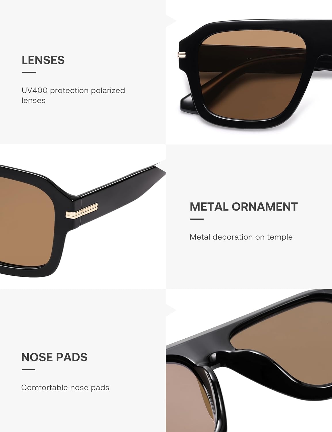 image:imageSOJOS Retro Thick Polarized Aviator Sunglasses for Women Men Vintage Oversized Square Shades SJ2384BlackBrown