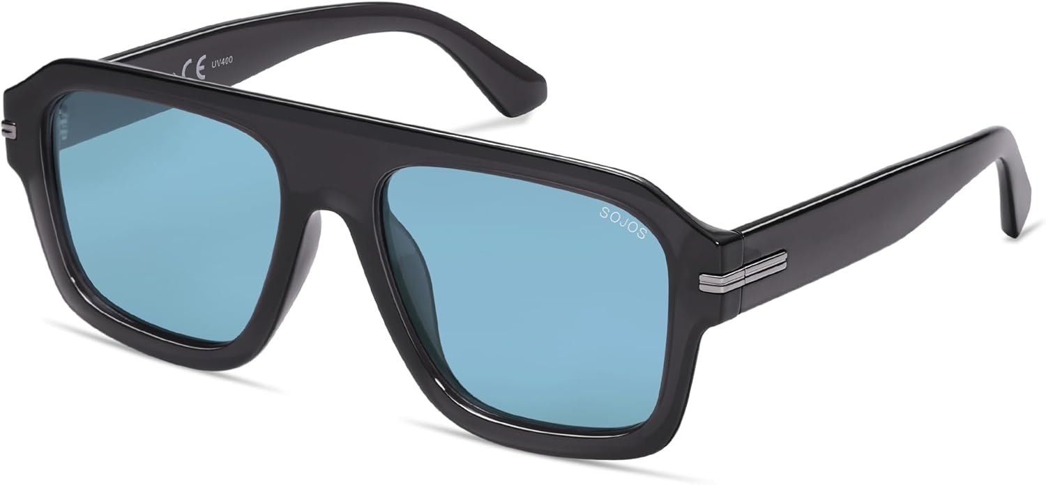 image:imageSOJOS Retro Thick Polarized Aviator Sunglasses for Women Men Vintage Oversized Square Shades SJ2384GreyBlue