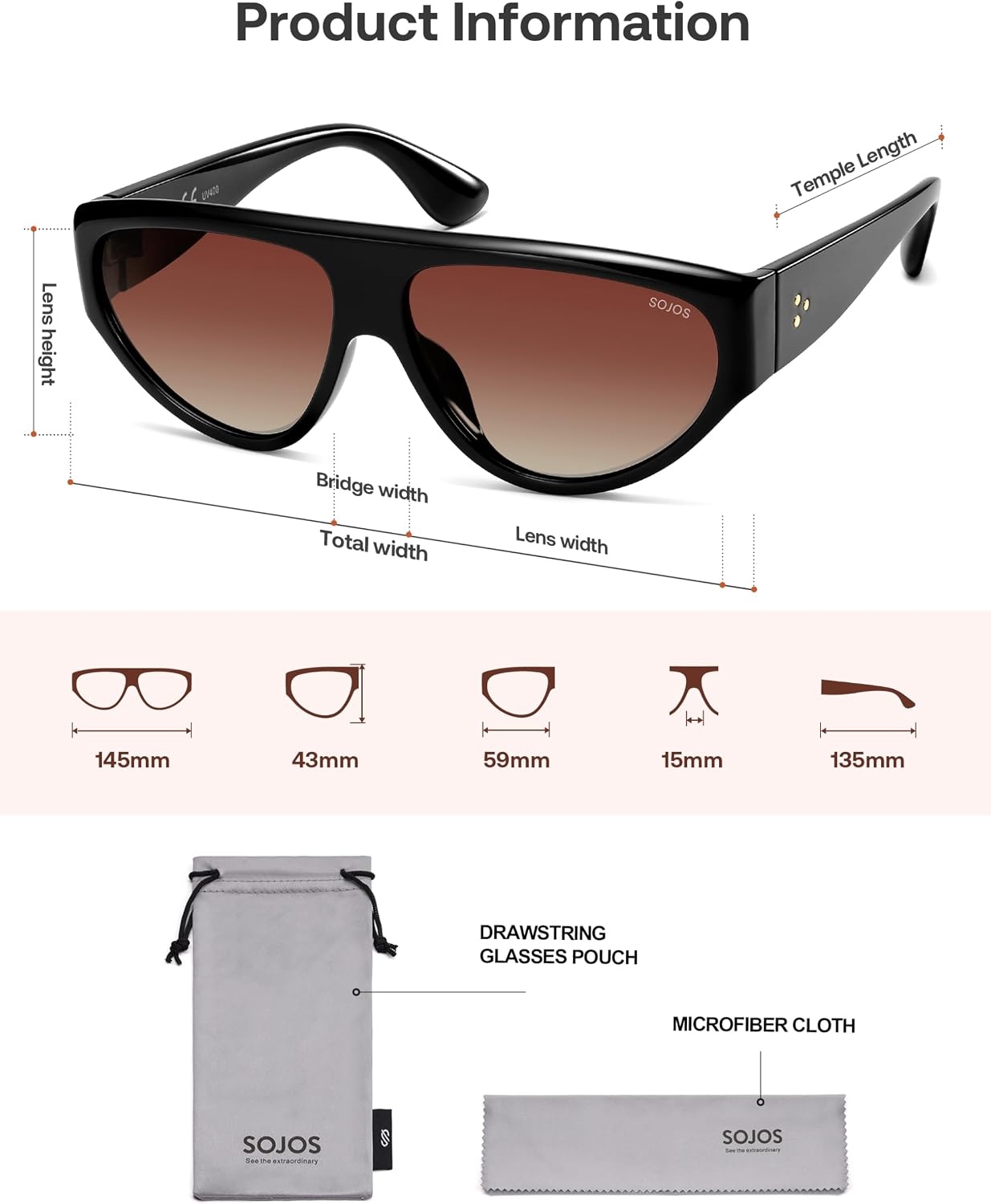 image:imageSOJOS Trendy Oversized Polarized Aviator Sunglasses Womens Mens Large 80s 90s Retro Vintage Shades SJ2705BlackGradient Reddish Brown