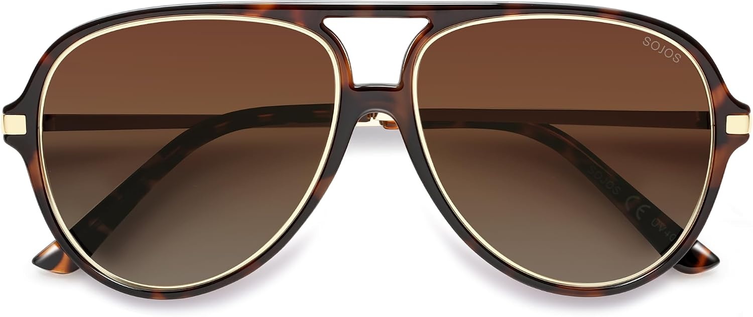 image:imageSOJOS Trendy Polarized Aviator Sunglasses for Women Men Large Retro 80s 90s Vintage Shades SJ2684Brown Tortoisebrown