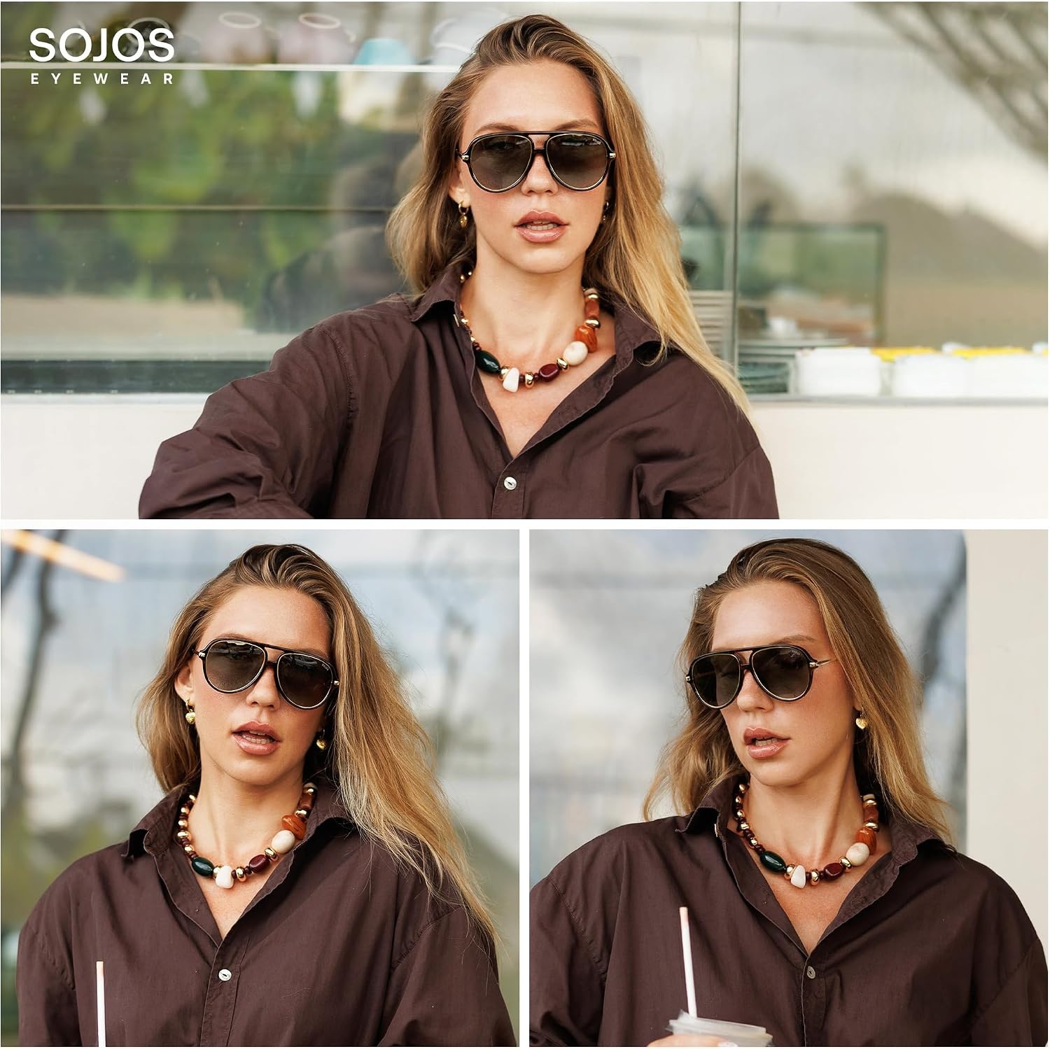 image:imageSOJOS Trendy Polarized Aviator Sunglasses for Women Men Large Retro 80s 90s Vintage Shades SJ2684Brown Tortoisebrown