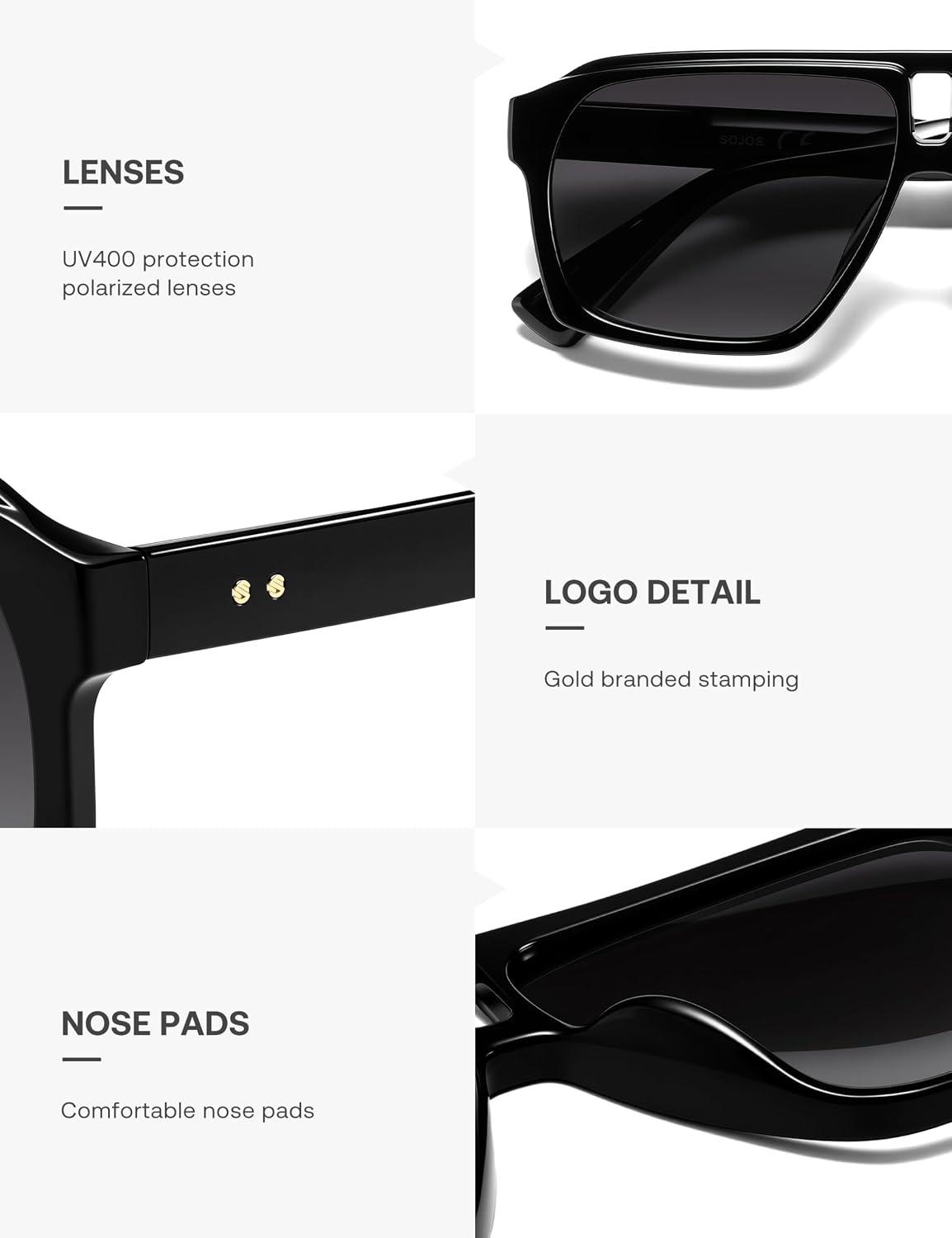 image:imageSOJOS Trendy Polarized Aviator Sunglasses for Women MenFashion Square Aviators Shades Vintage Style UV400 Protected SJ2699Black