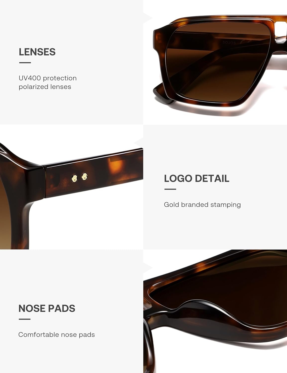 image:imageSOJOS Trendy Polarized Aviator Sunglasses for Women MenFashion Square Aviators Shades Vintage Style UV400 Protected SJ2699Tortoise