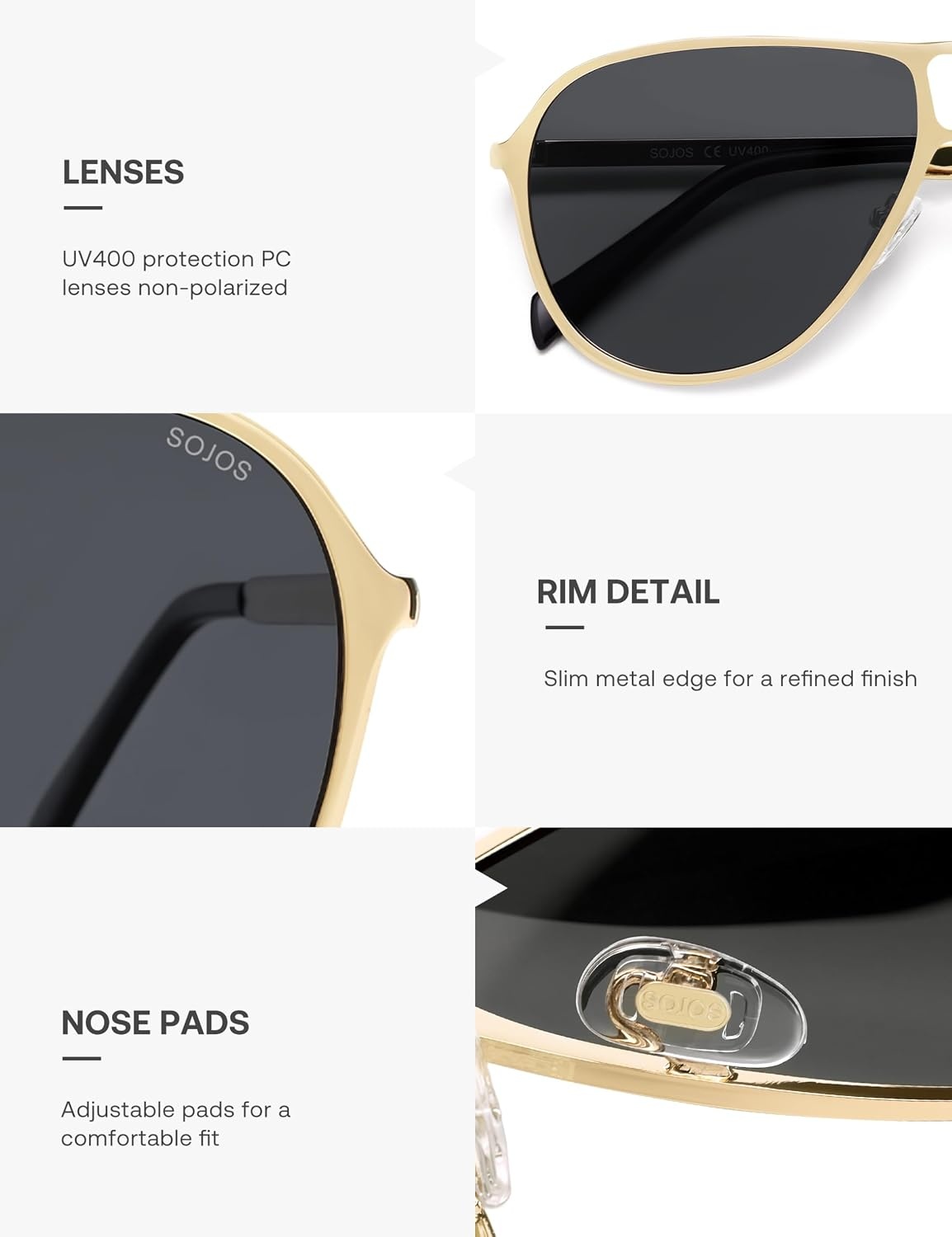 image:imageSOJOS Trendy Polarized Aviator Sunglasses for Women MenRetro Aviators Shades Vintage Style Metal Frame SJ1289Goldgrey