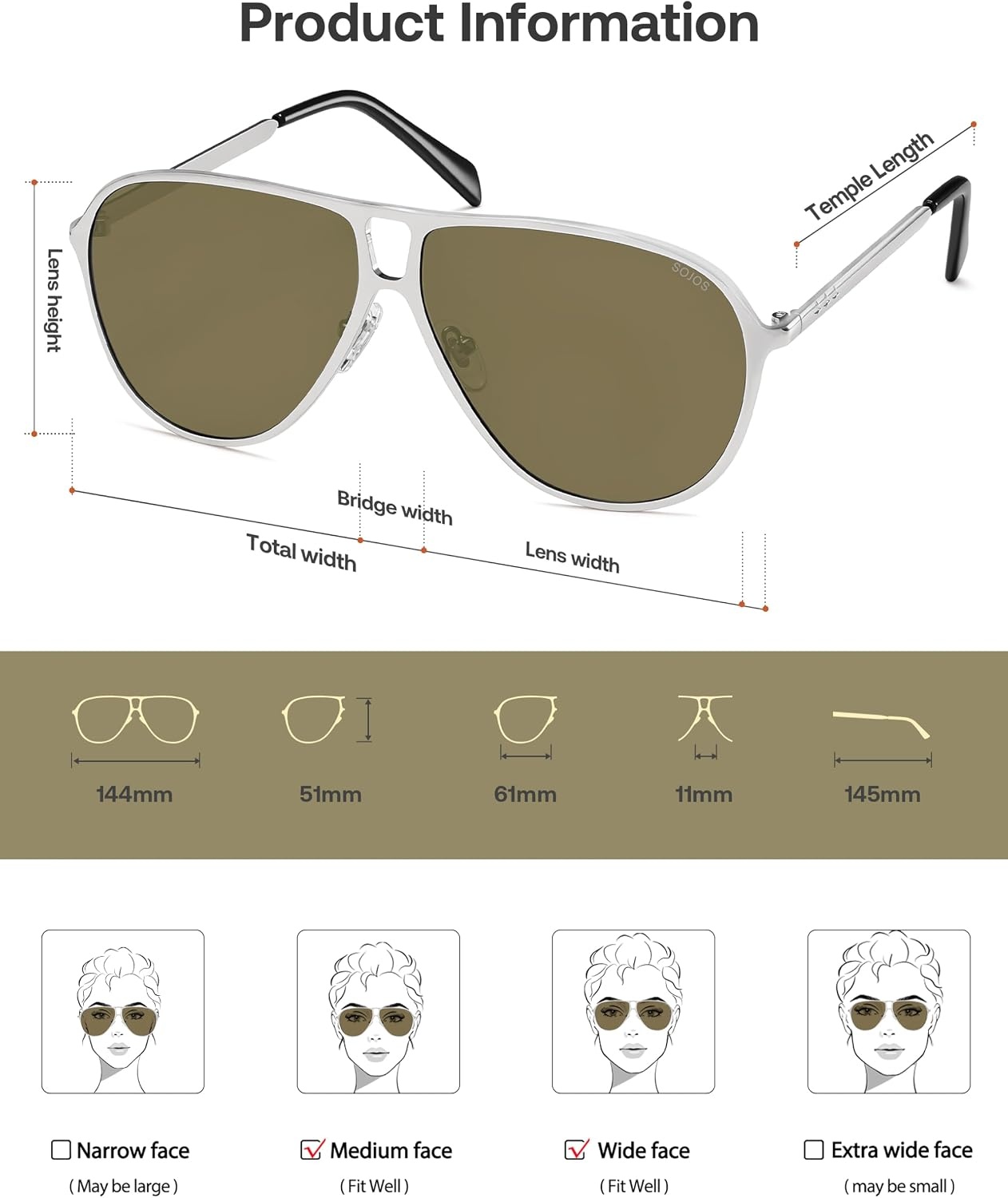 image:imageSOJOS Trendy Polarized Aviator Sunglasses for Women MenRetro Aviators Shades Vintage Style Metal Frame SJ1289Silverbrown