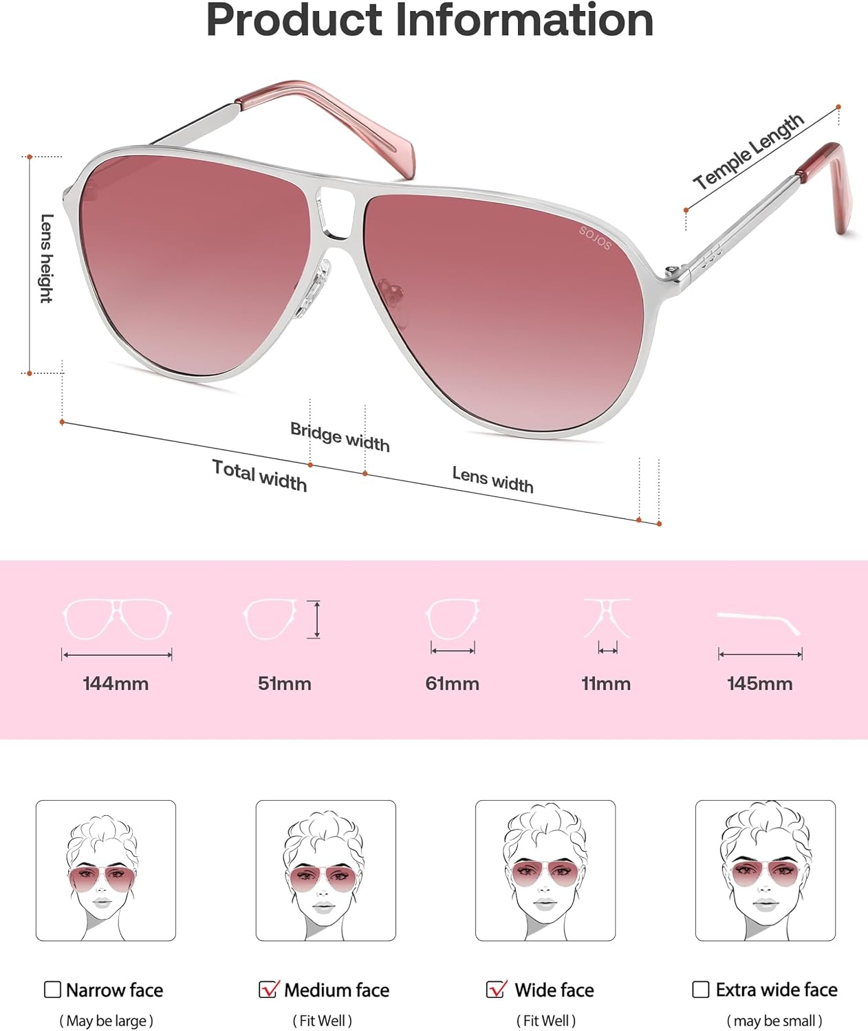 image:imageSOJOS Trendy Polarized Aviator Sunglasses for Women MenRetro Aviators Shades Vintage Style Metal Frame SJ1289Silverpink