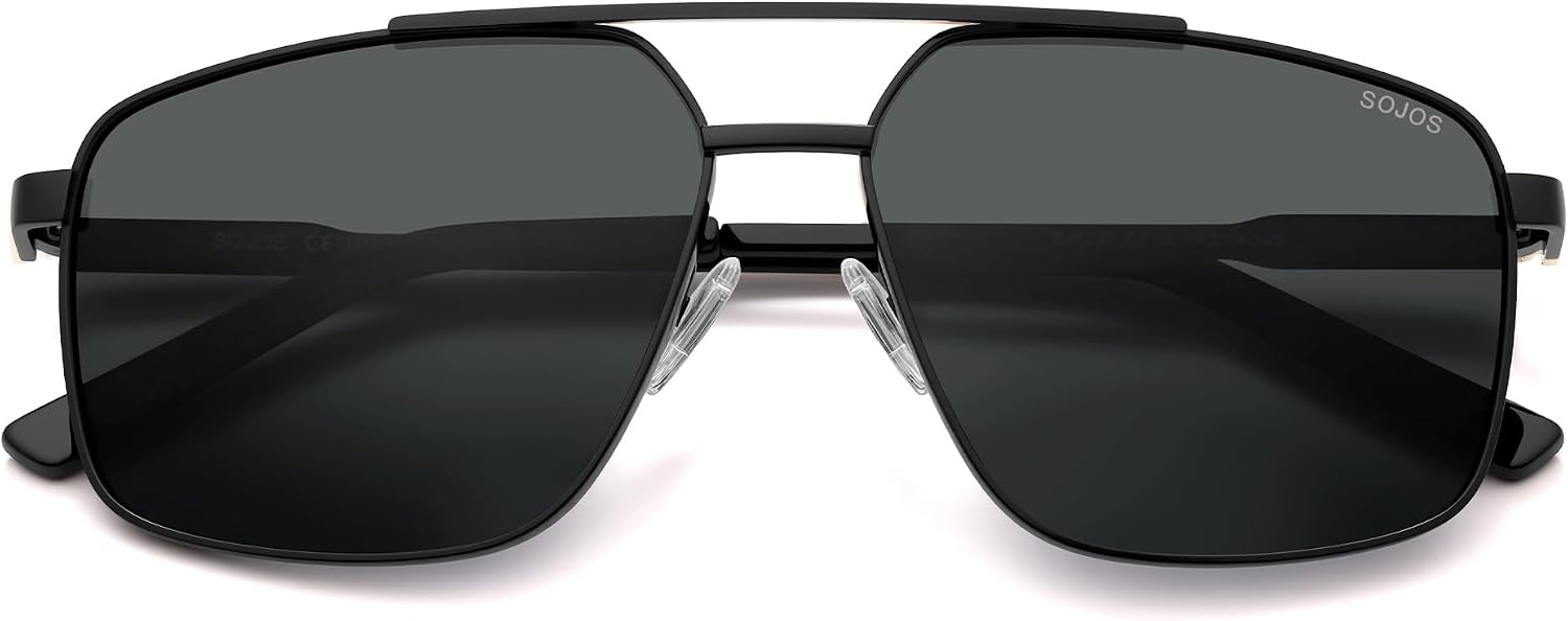 image:imageSOJOS Trendy Square Polarized Aviator Sunglasses for Women Men 80s 90s Retro Vintage Aviators SJ1283BlackGrey