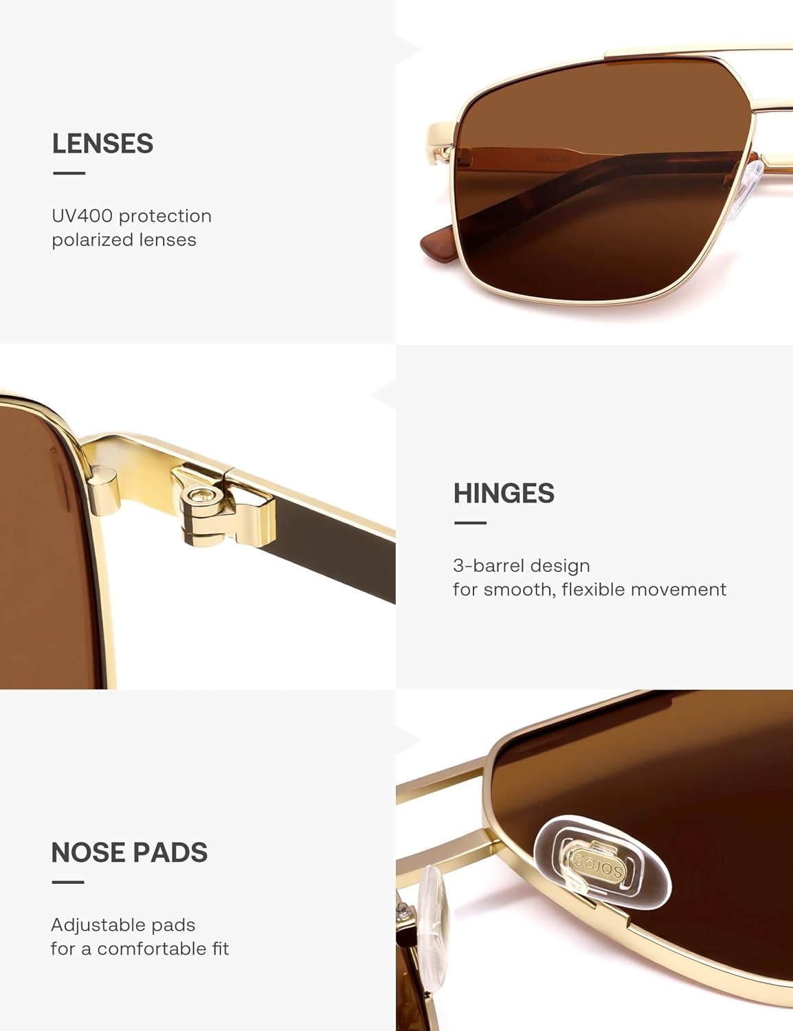 image:imageSOJOS Trendy Square Polarized Aviator Sunglasses for Women Men 80s 90s Retro Vintage Aviators SJ1283GoldBrown