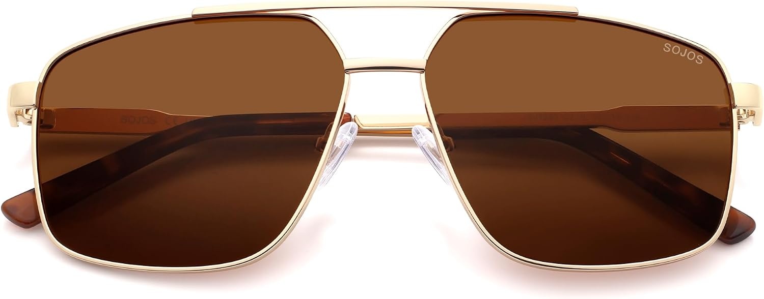 image:imageSOJOS Trendy Square Polarized Aviator Sunglasses for Women Men 80s 90s Retro Vintage Aviators SJ1283GoldBrown