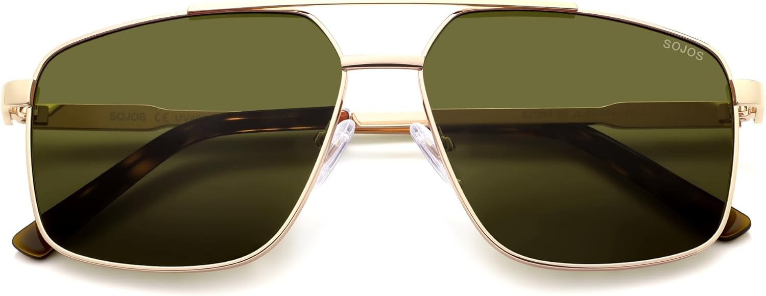 image:imageSOJOS Trendy Square Polarized Aviator Sunglasses for Women Men 80s 90s Retro Vintage Aviators SJ1283Yellow GoldOlive Green