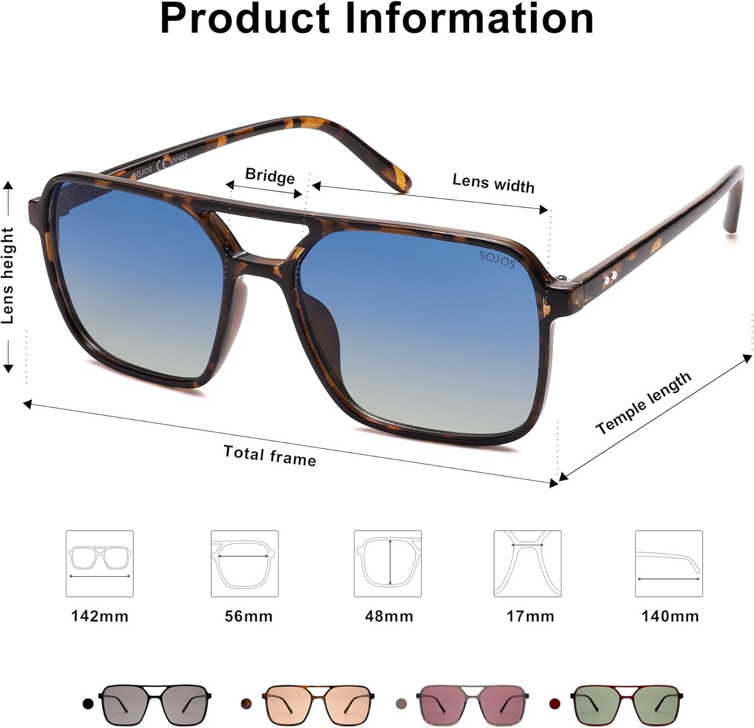 image:imageSOJOS Trendy Vintage Aviator Square Sunglasses For Womens Mens Retro 70s UV400 Women Sun Glasses SJ2327TortoiseBlue Grading