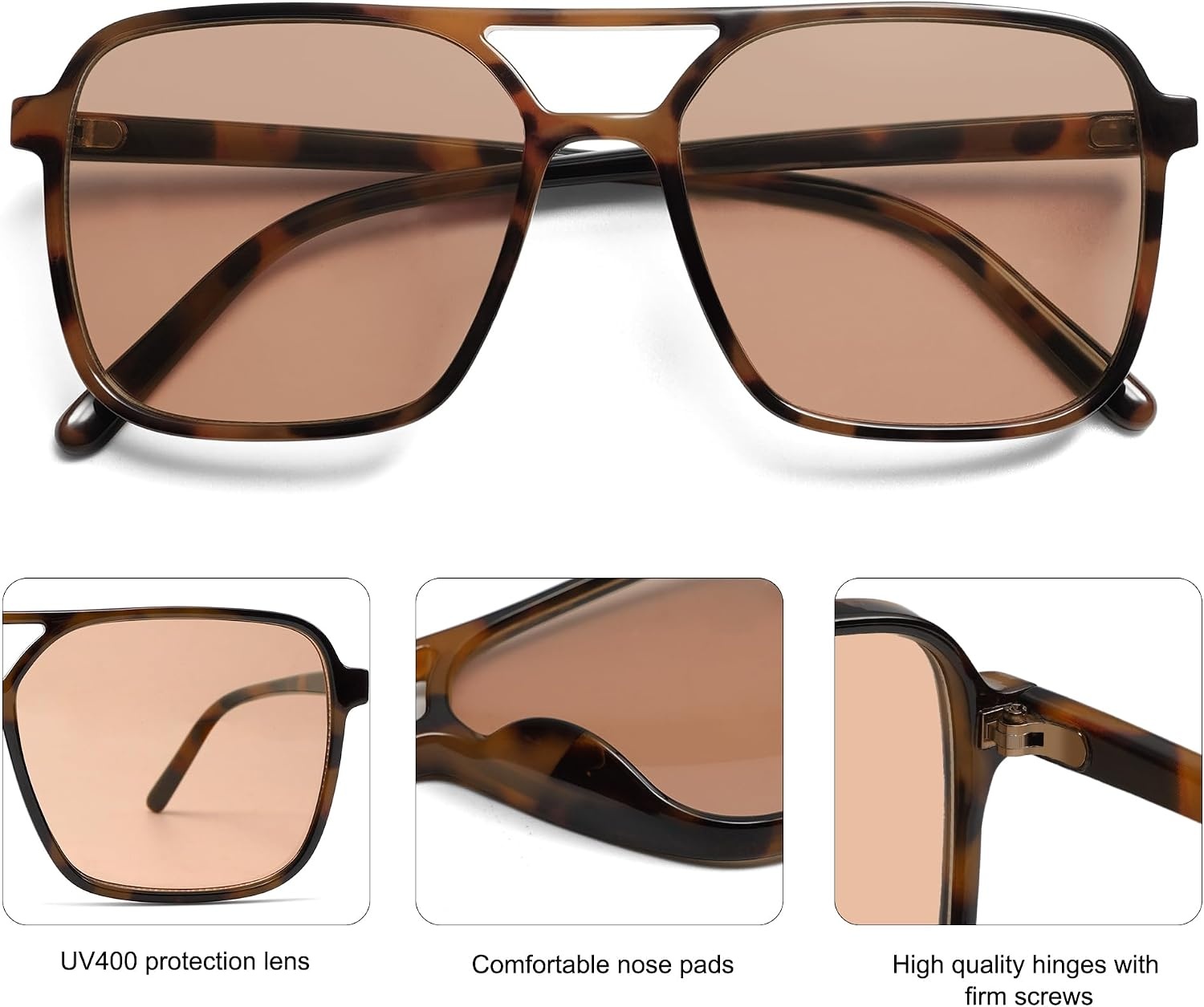 image:imageSOJOS Trendy Vintage Aviator Square Sunglasses For Womens Mens Retro 70s UV400 Women Sun Glasses SJ2327TortoiseBrown