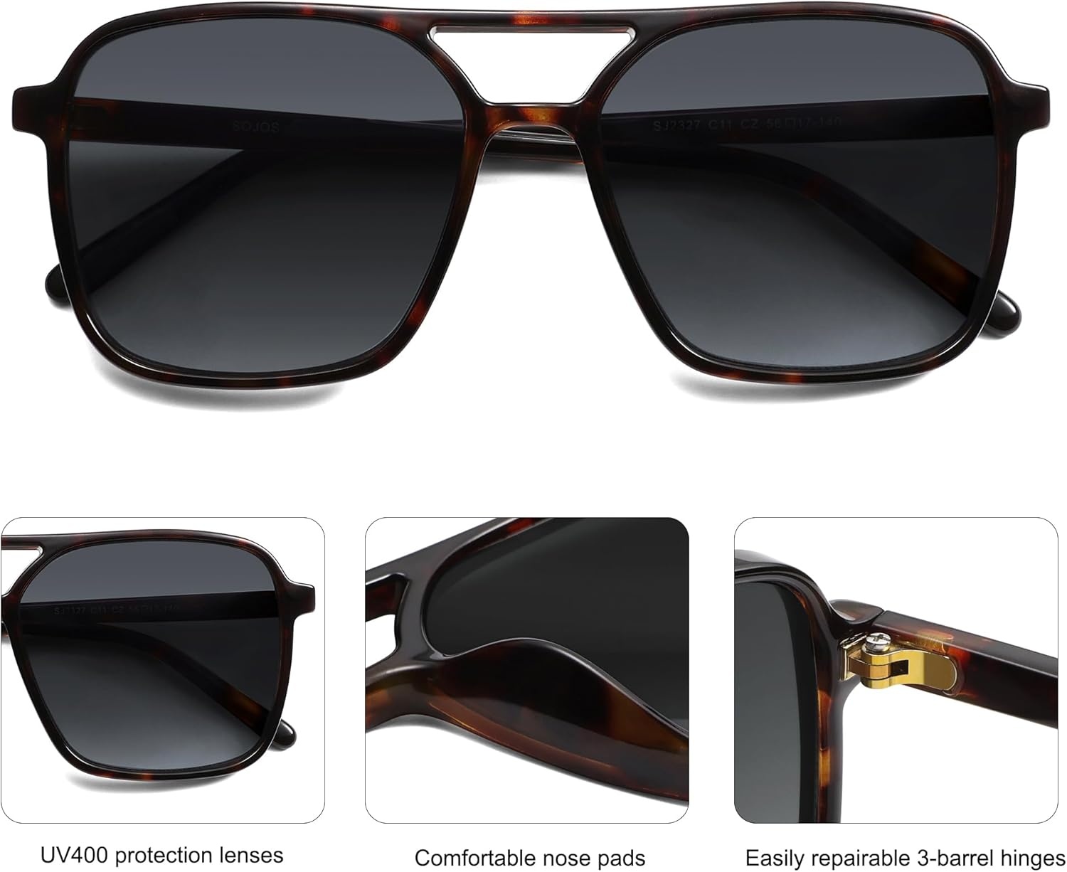 image:imageSOJOS Trendy Vintage Aviator Square Sunglasses For Womens Mens Retro 70s UV400 Women Sun Glasses SJ2327TortoiseGrey Grading