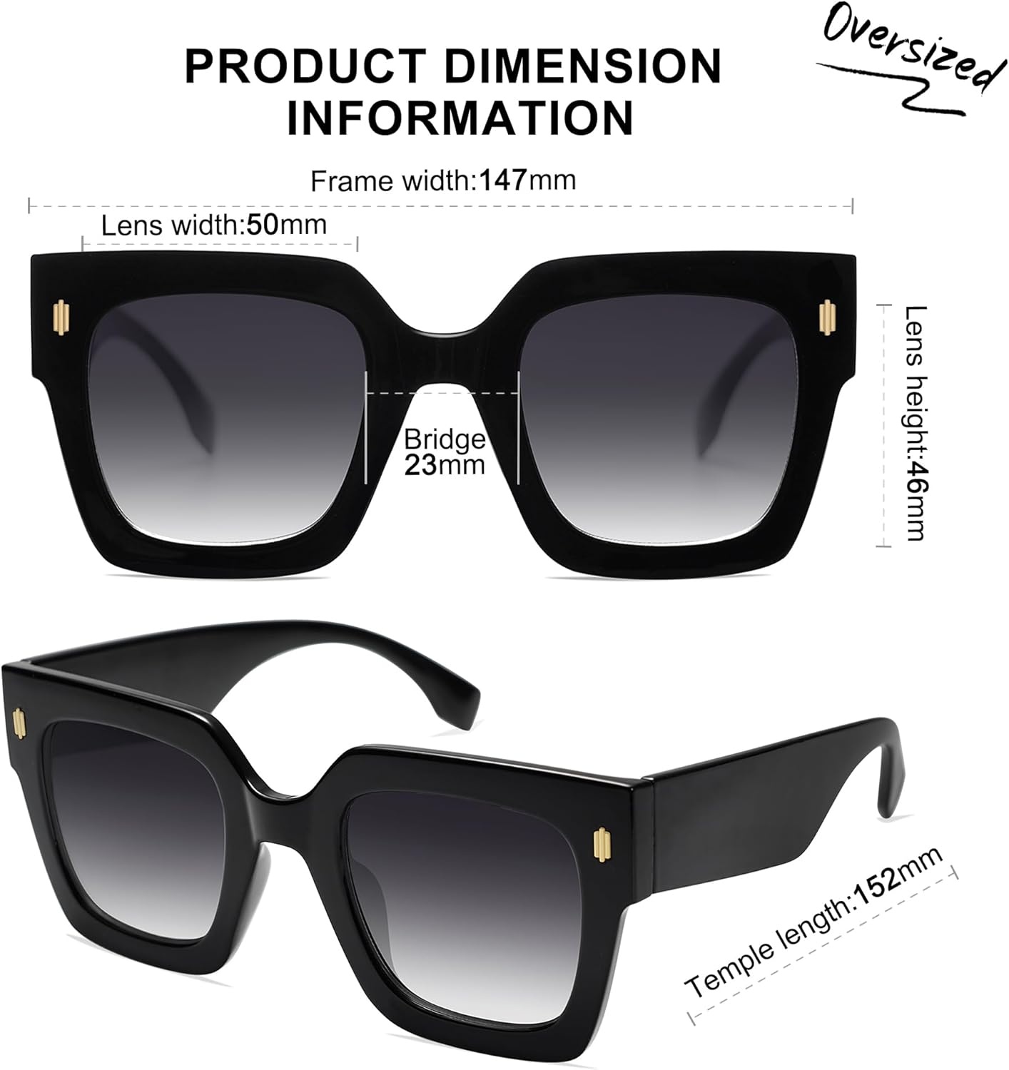image:imageSOJOS Vintage Oversized Square Sunglasses for WomenRetro Womens Luxury Big Large Sun Glasses UV400 SJ2194Black FrameGrey Grading Lens