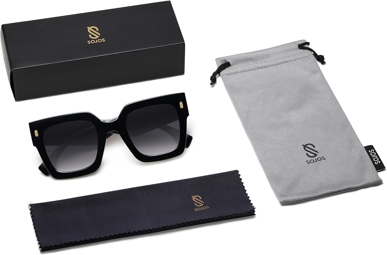 image:imageSOJOS Vintage Oversized Square Sunglasses for WomenRetro Womens Luxury Big Large Sun Glasses UV400 SJ2194Black FrameGrey Grading Lens