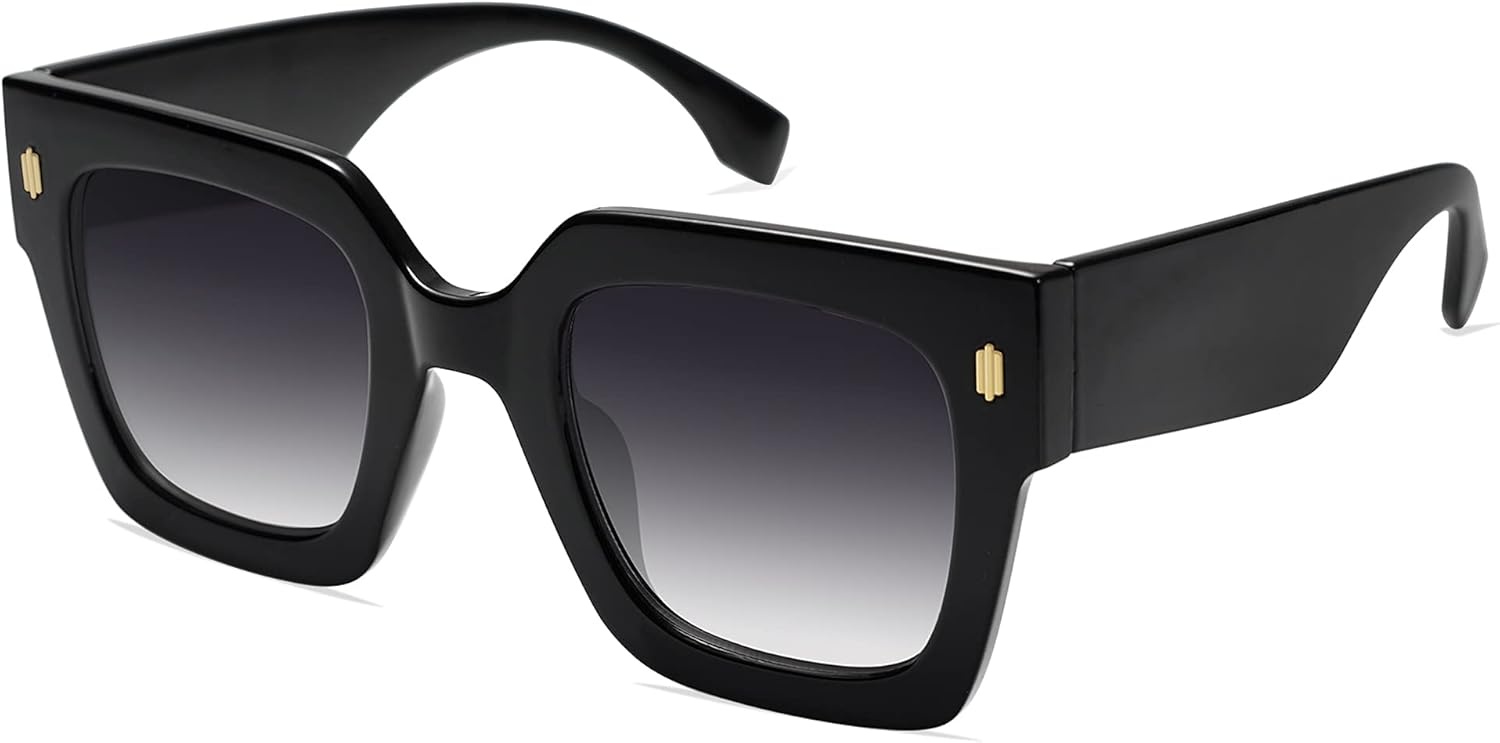 image:imageSOJOS Vintage Oversized Square Sunglasses for WomenRetro Womens Luxury Big Large Sun Glasses UV400 SJ2194Black FrameGrey Grading Lens