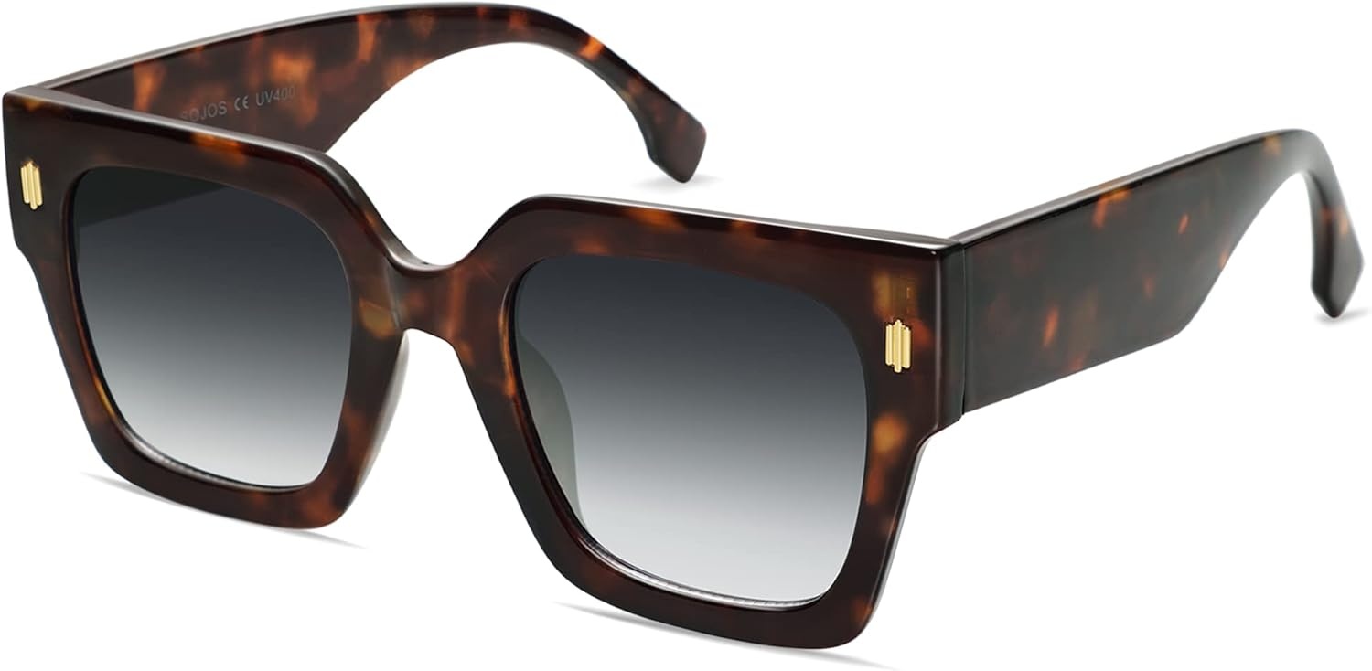 image:imageSOJOS Vintage Oversized Square Sunglasses for WomenRetro Womens Luxury Big Large Sun Glasses UV400 SJ2194Leopard FrameGrey Grading Lens