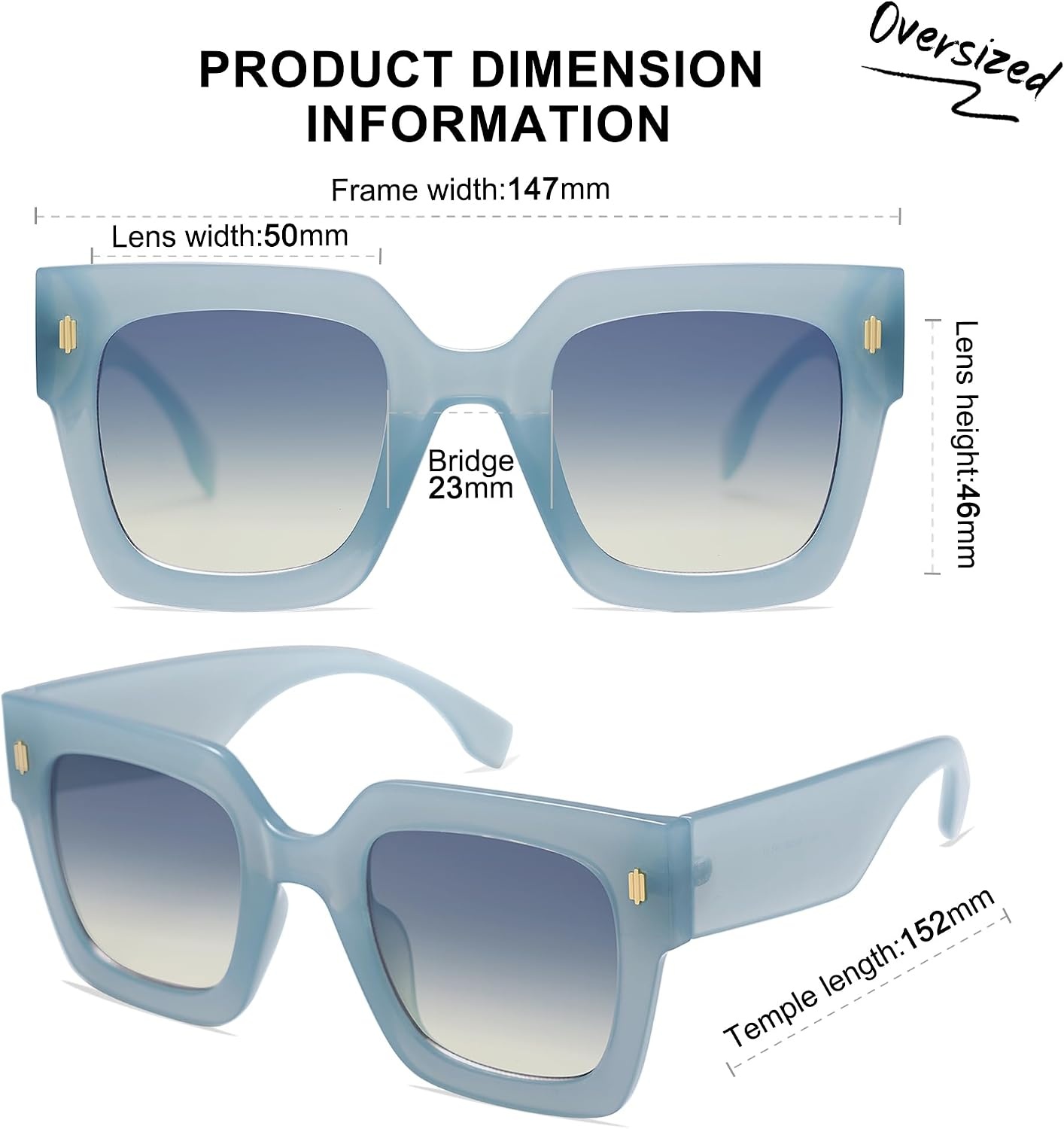 image:imageSOJOS Vintage Oversized Square Sunglasses for WomenRetro Womens Luxury Big Large Sun Glasses UV400 SJ2194Milky Blue FrameBlue Lens