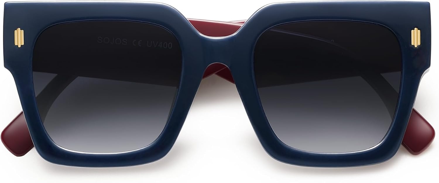 image:imageSOJOS Vintage Oversized Square Sunglasses for WomenRetro Womens Luxury Big Large Sun Glasses UV400 SJ2194Milky Navy FrameMilky Red Lens