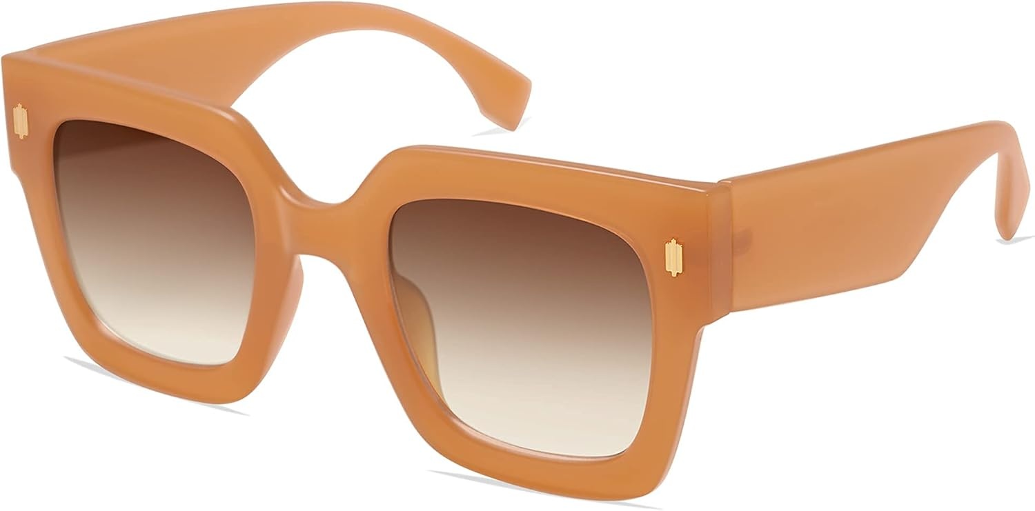 image:imageSOJOS Vintage Oversized Square Sunglasses for WomenRetro Womens Luxury Big Large Sun Glasses UV400 SJ2194Milky Orange FrameBrown Grading Lens