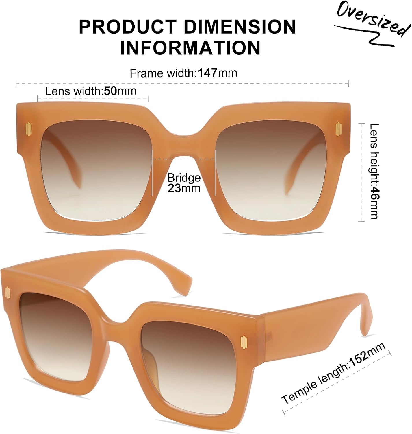 image:imageSOJOS Vintage Oversized Square Sunglasses for WomenRetro Womens Luxury Big Large Sun Glasses UV400 SJ2194Milky Orange FrameBrown Grading Lens